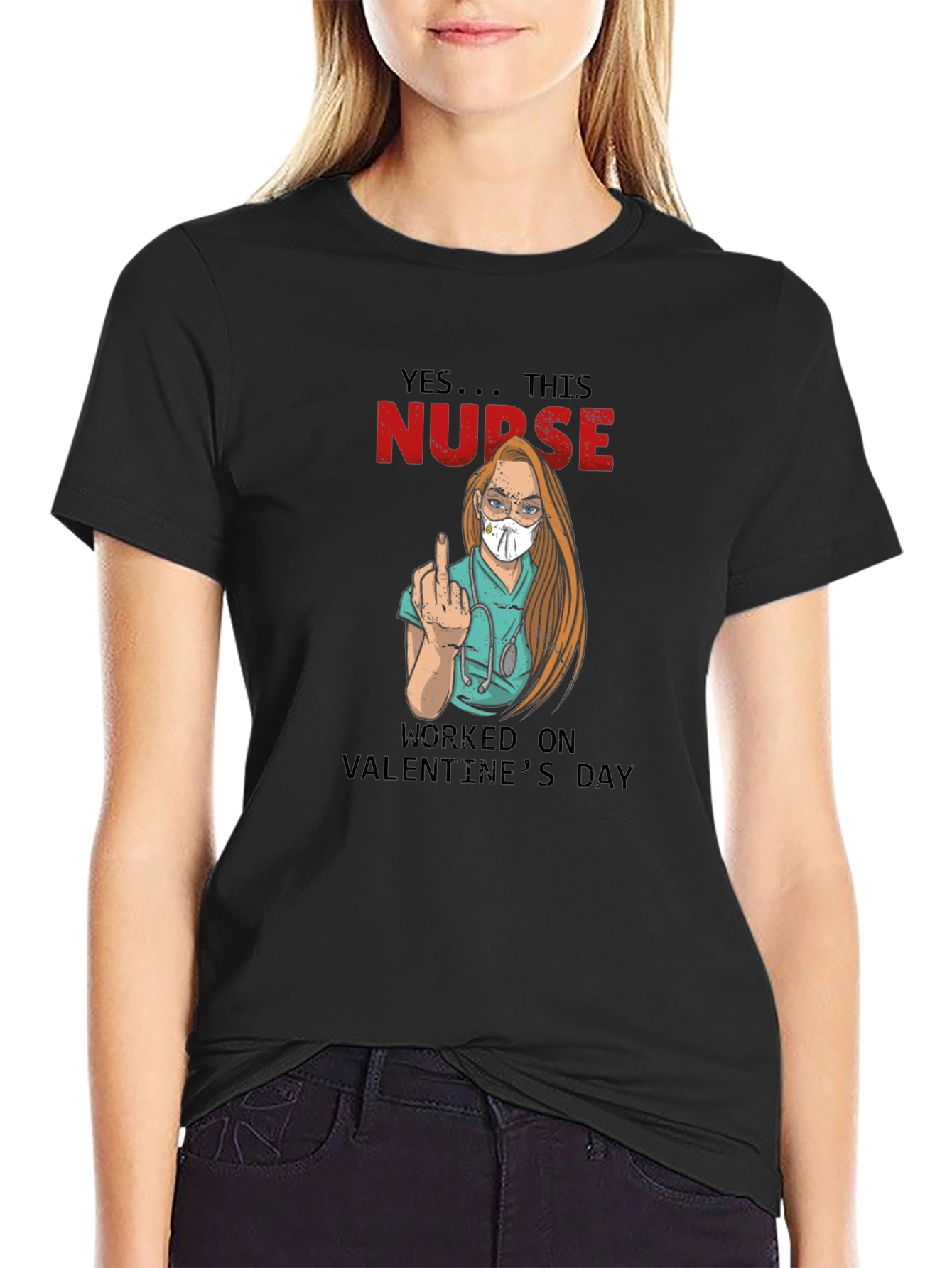 Black Valentine's Day Nurse T-Shirt view 2