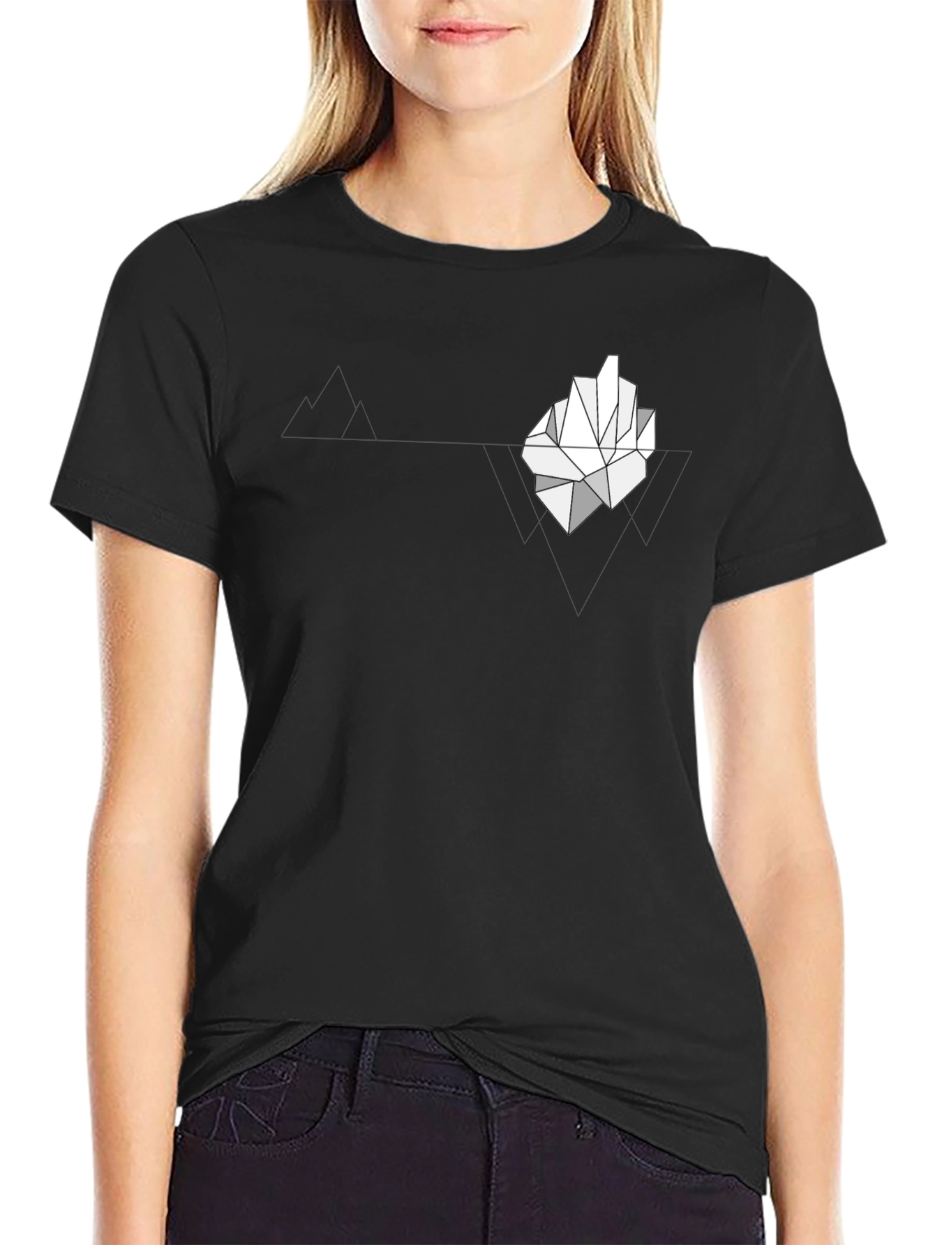 Black Geometric Iceberg Graphic Print Black T-Shirt view 2