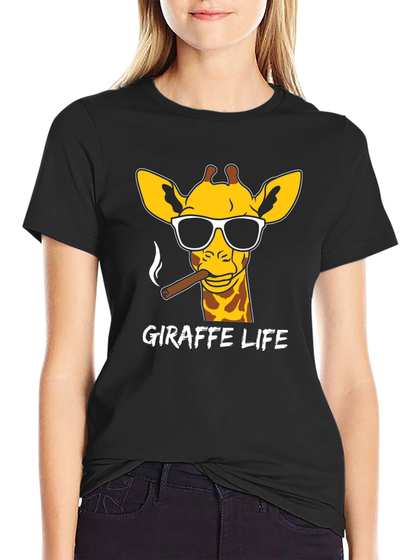 Black Giraffe Life T-Shirt - Cool Animal Tee view 2