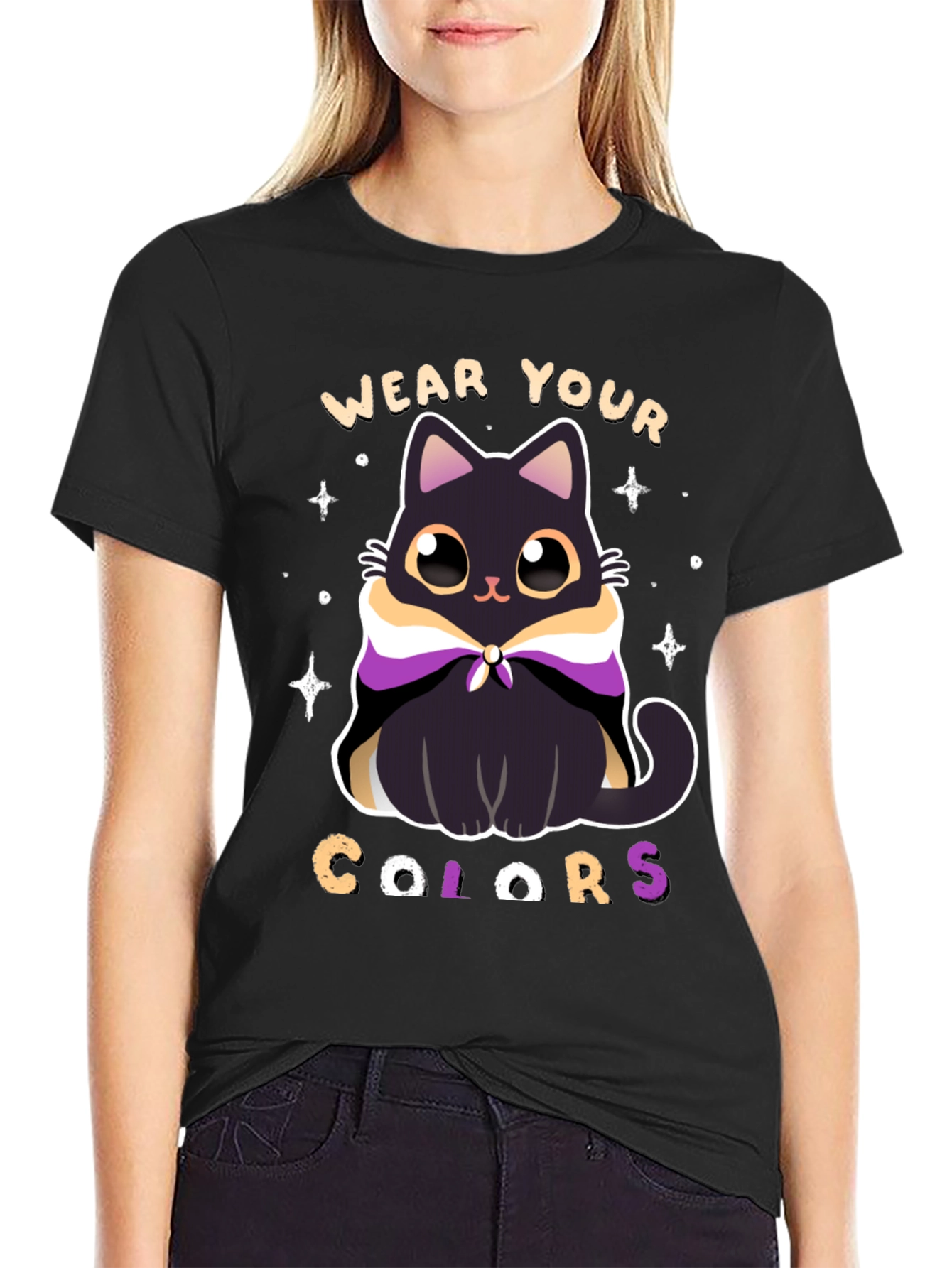 Black Wear Your Colors Cat Pride T-Shirt view 2