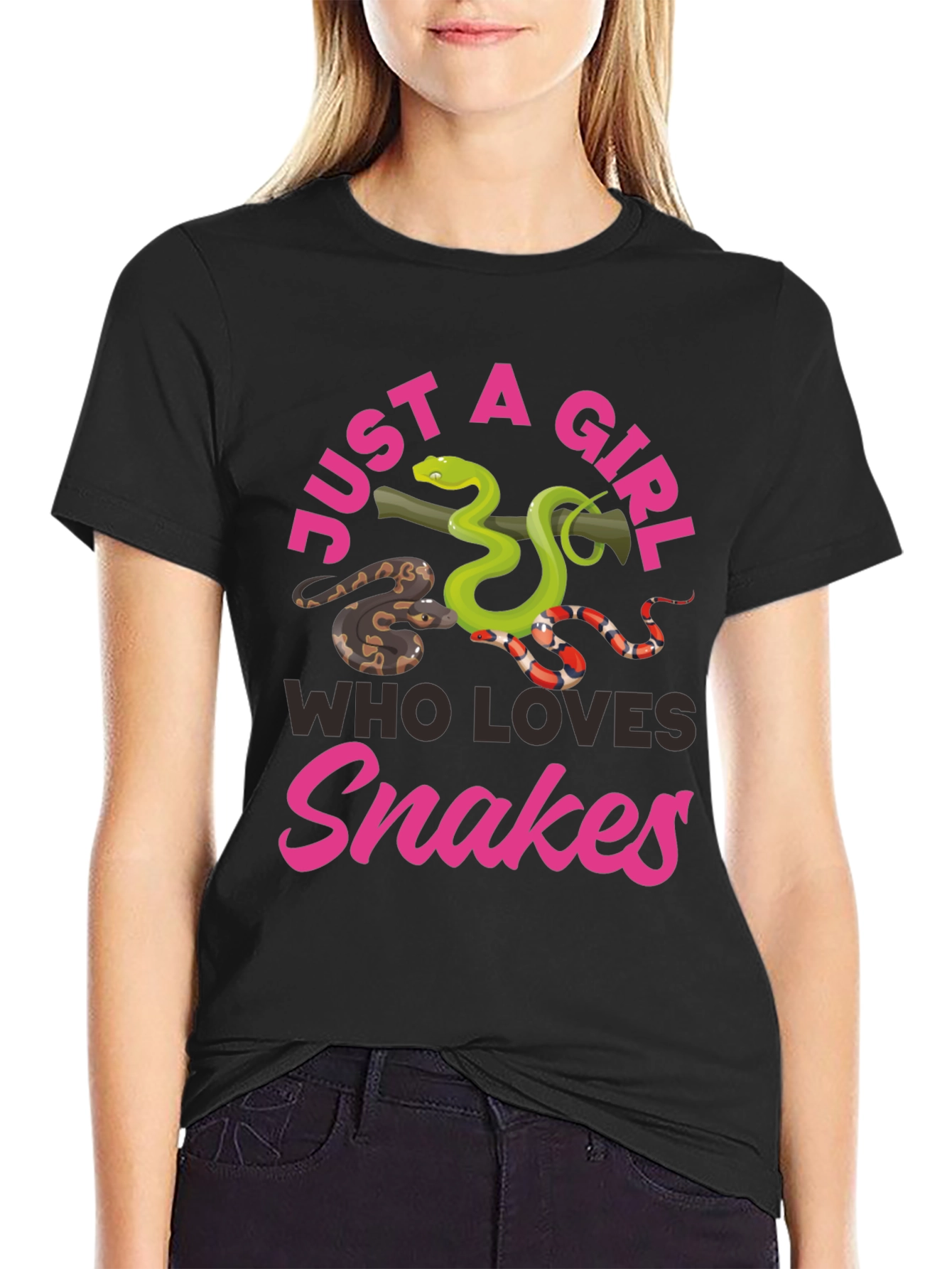 Black Just a Girl Who Loves Snakes Graphic T-Shirt view 2