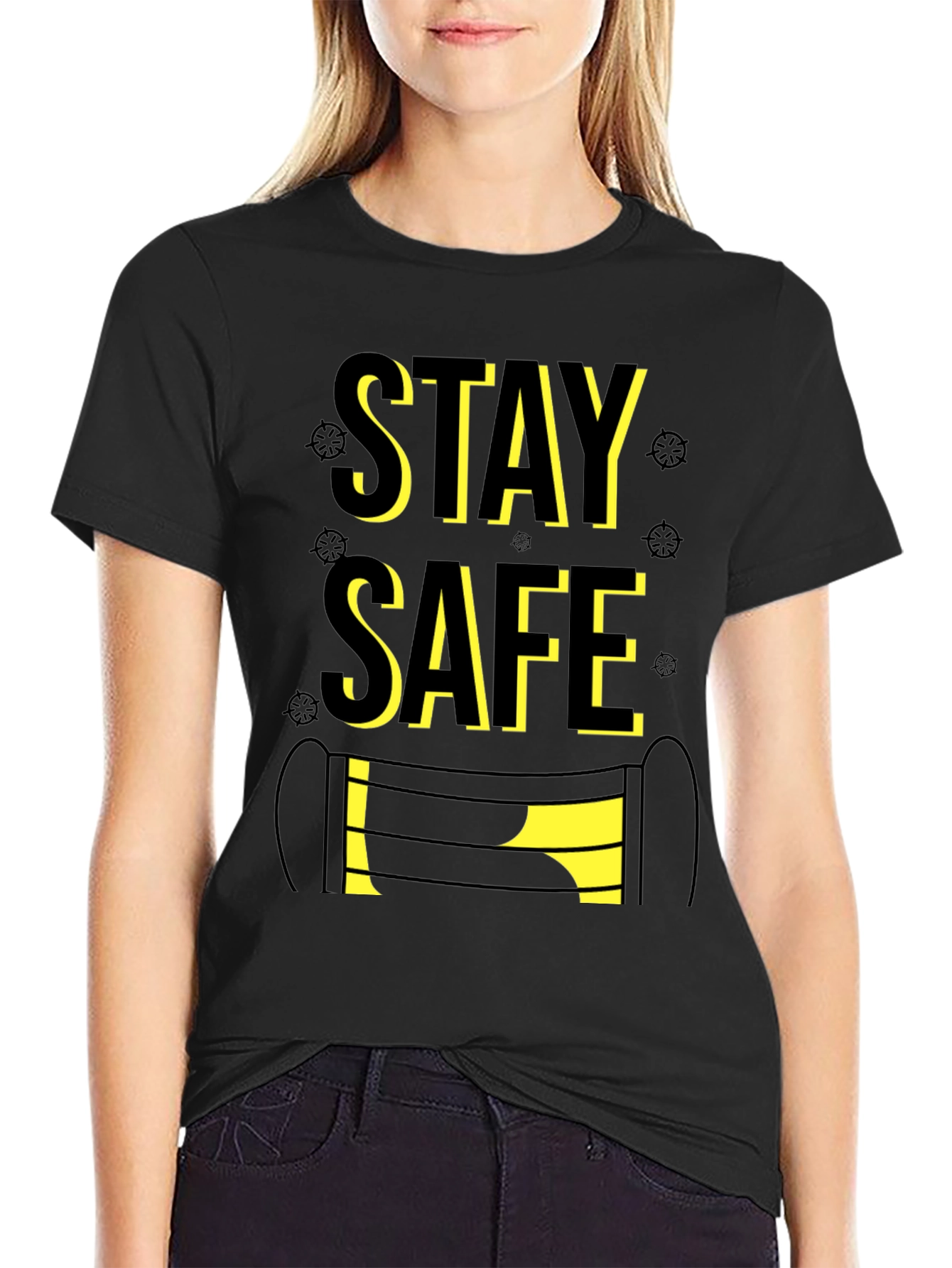 Black Stay Safe Graphic Tee - Black Cotton Blend view 2