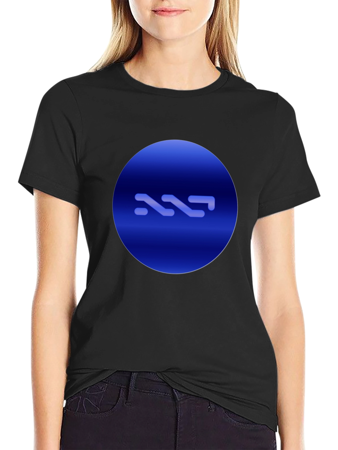 Black Modern Blue Circle Graphic Black T-Shirt view 2
