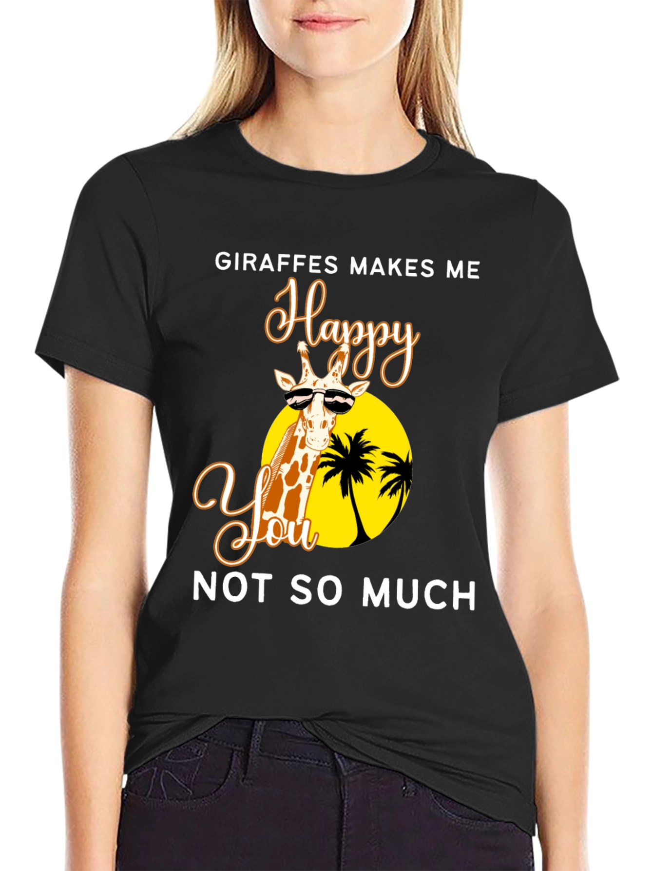 Black Giraffe Happy Tee - Unisex Novelty Graphic T-Shirt view 2