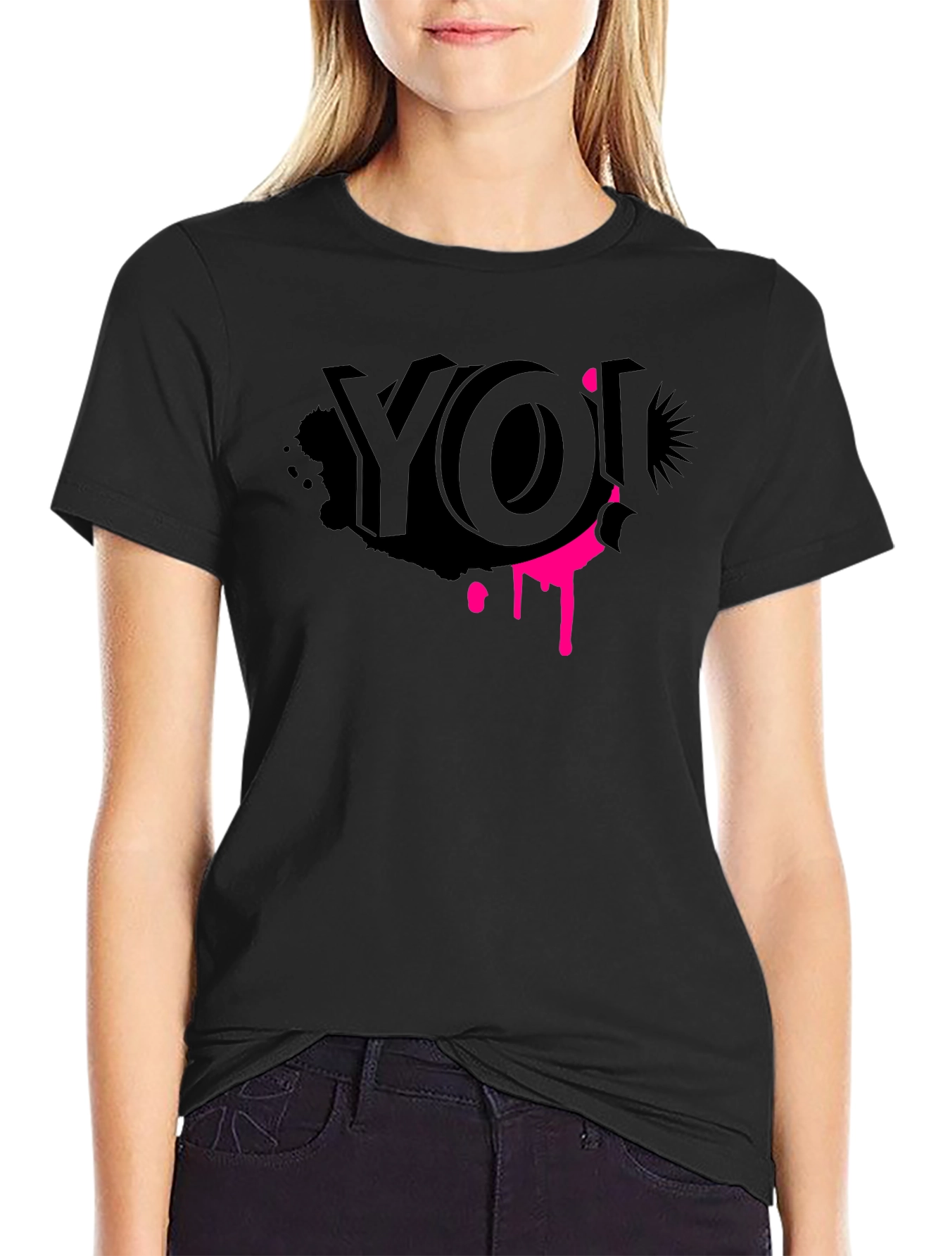 Black Edgy Graphic Tee - YO! Black Crew Neck view 2
