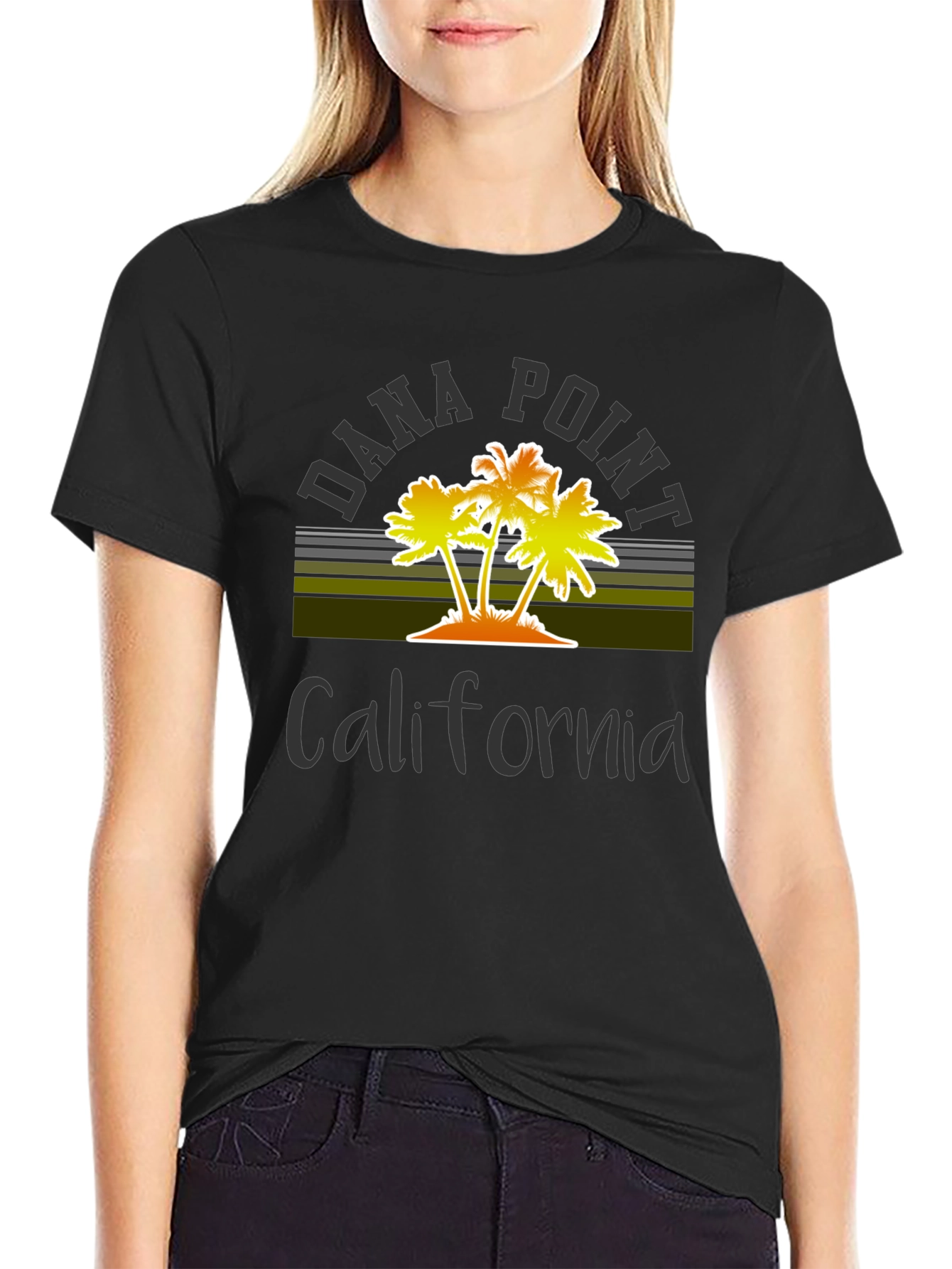 Black Dana Point California Palm Tree Graphic T-Shirt view 2