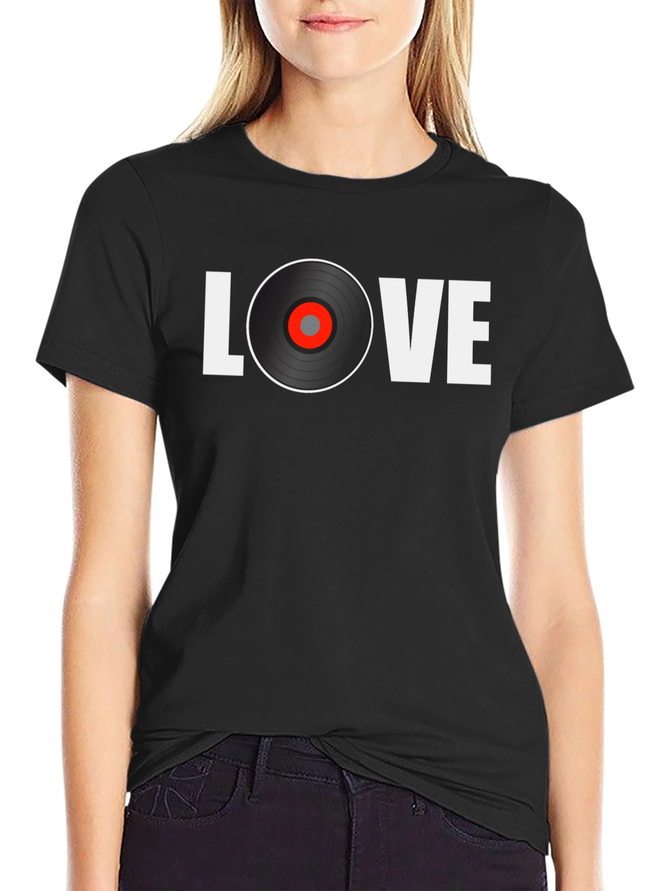 Black Love Vinyl Record Graphic T-Shirt view 2