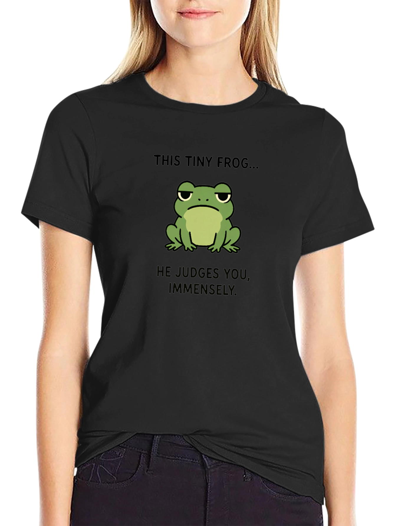 Black Tiny Frog Judge T-Shirt - Funny Graphic Tee view 2