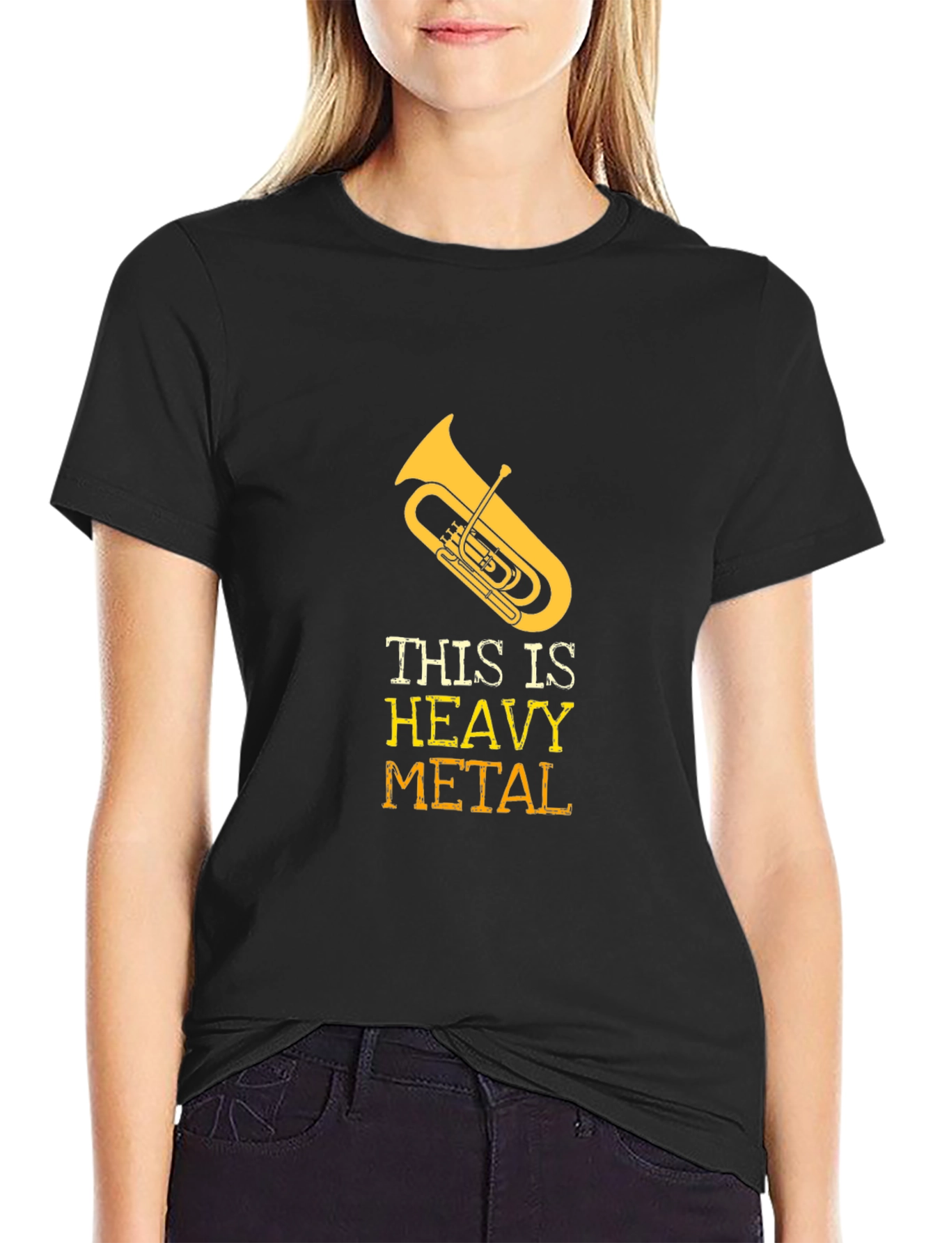 Black Heavy Metal Tuba Graphic Tee - Musician Humor Shirt view 2