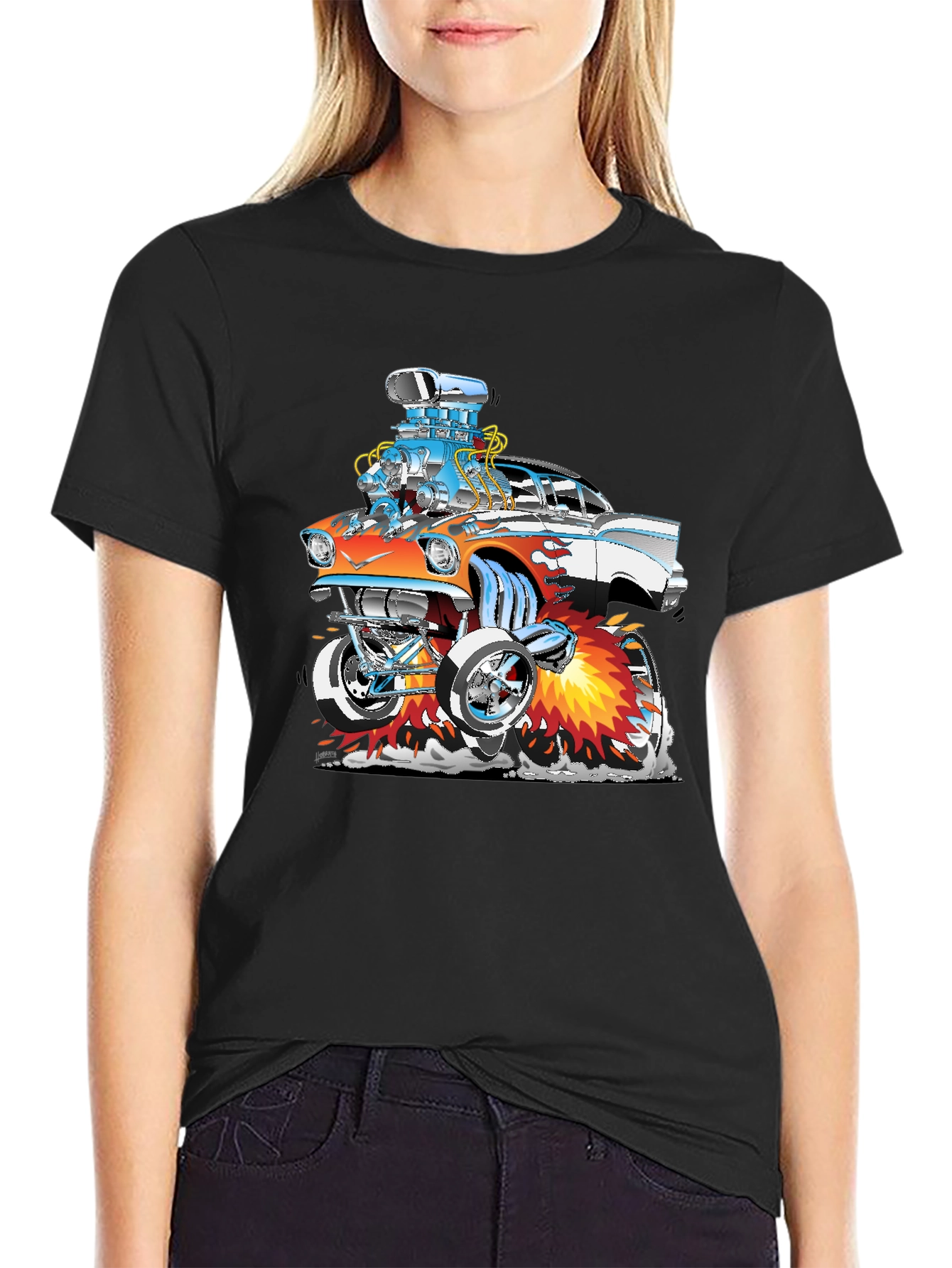 Black Cartoon Hot Rod Graphic T-Shirt view 2