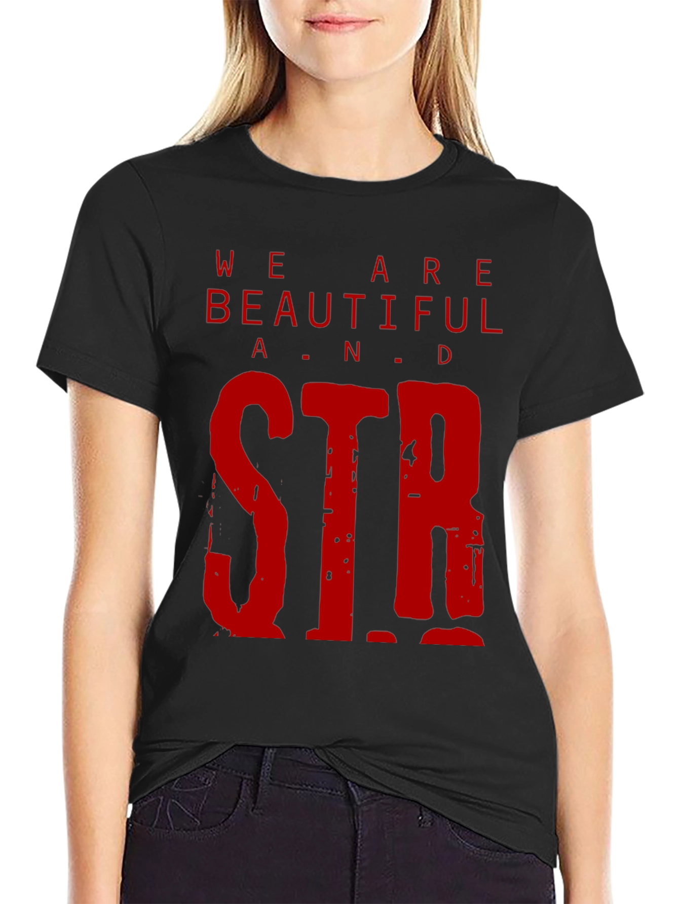Black We Are Beautiful & Strong Graphic Tee view 2