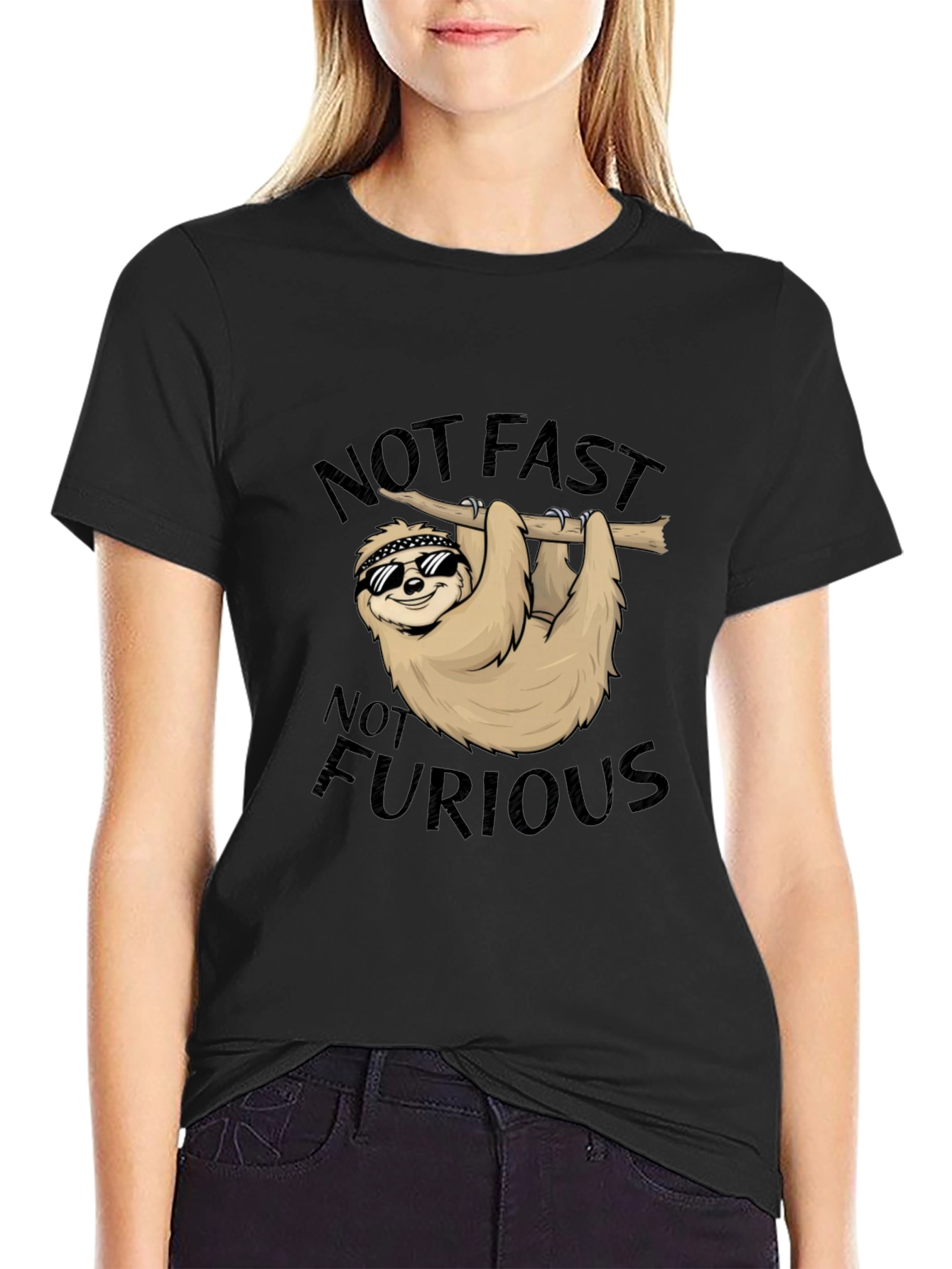Black Not Fast Not Furious Sloth T-Shirt view 2