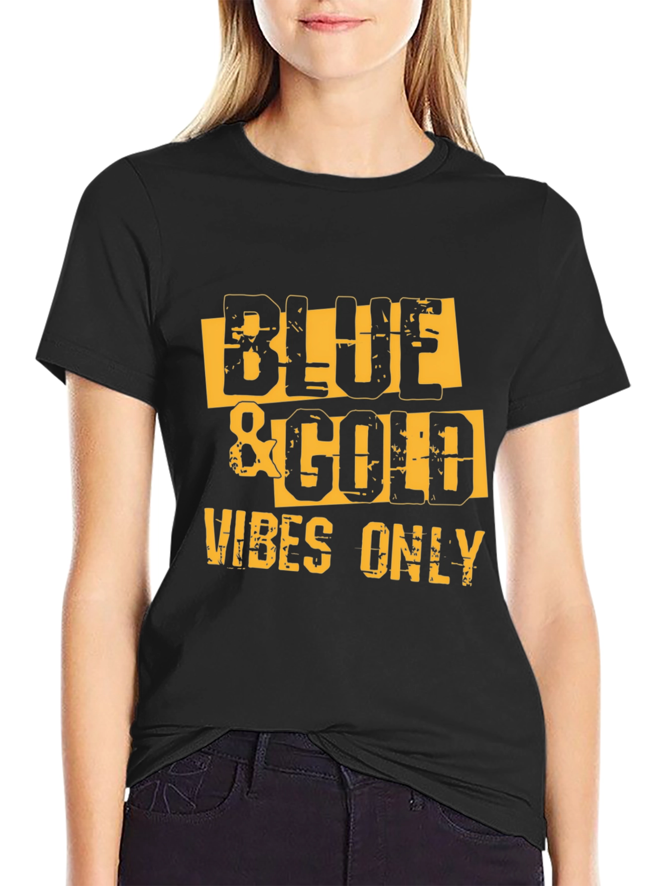 Black Blue & Gold Vibes Only T-Shirt view 2