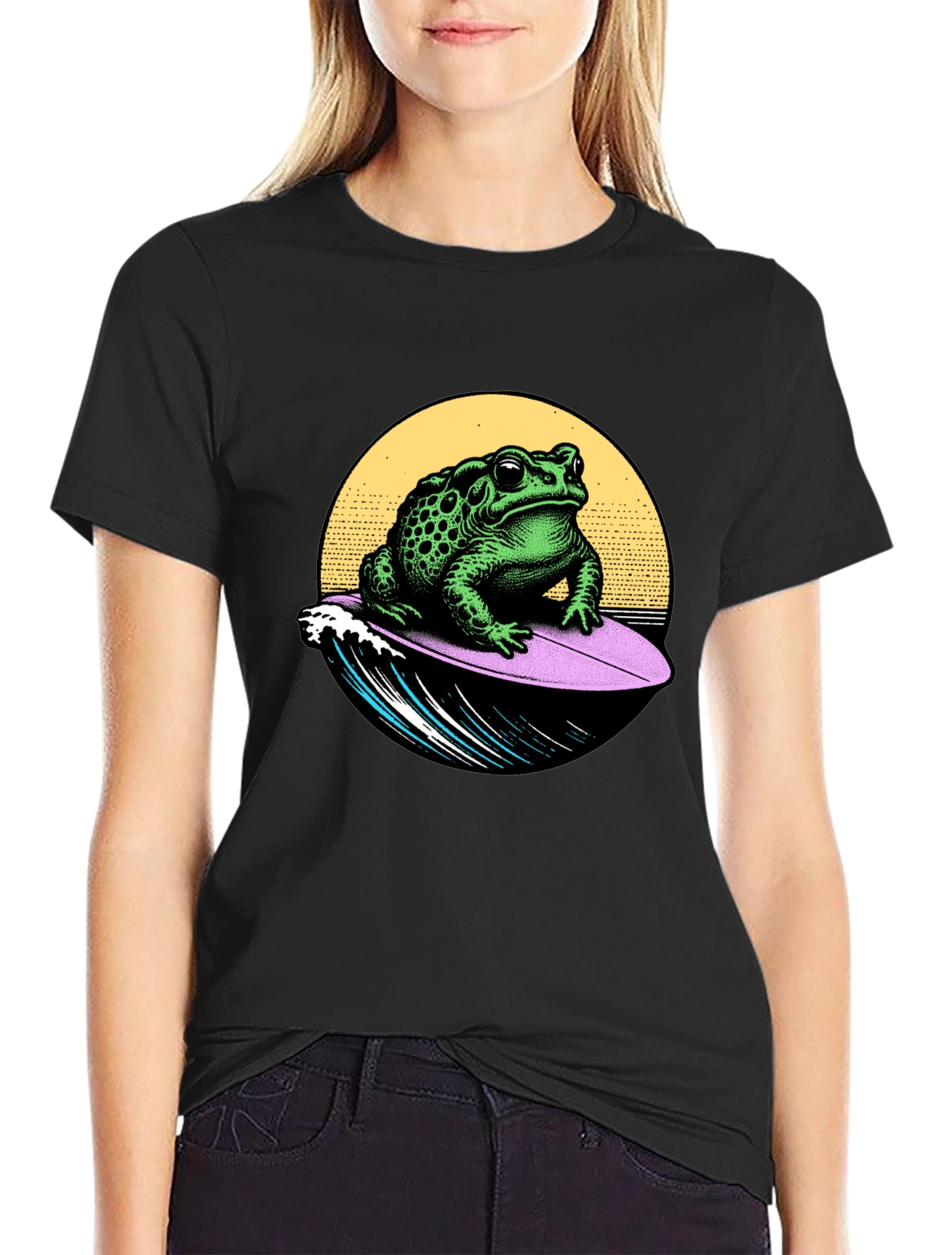 Black Surfing Toad Graphic T-Shirt - Black view 2