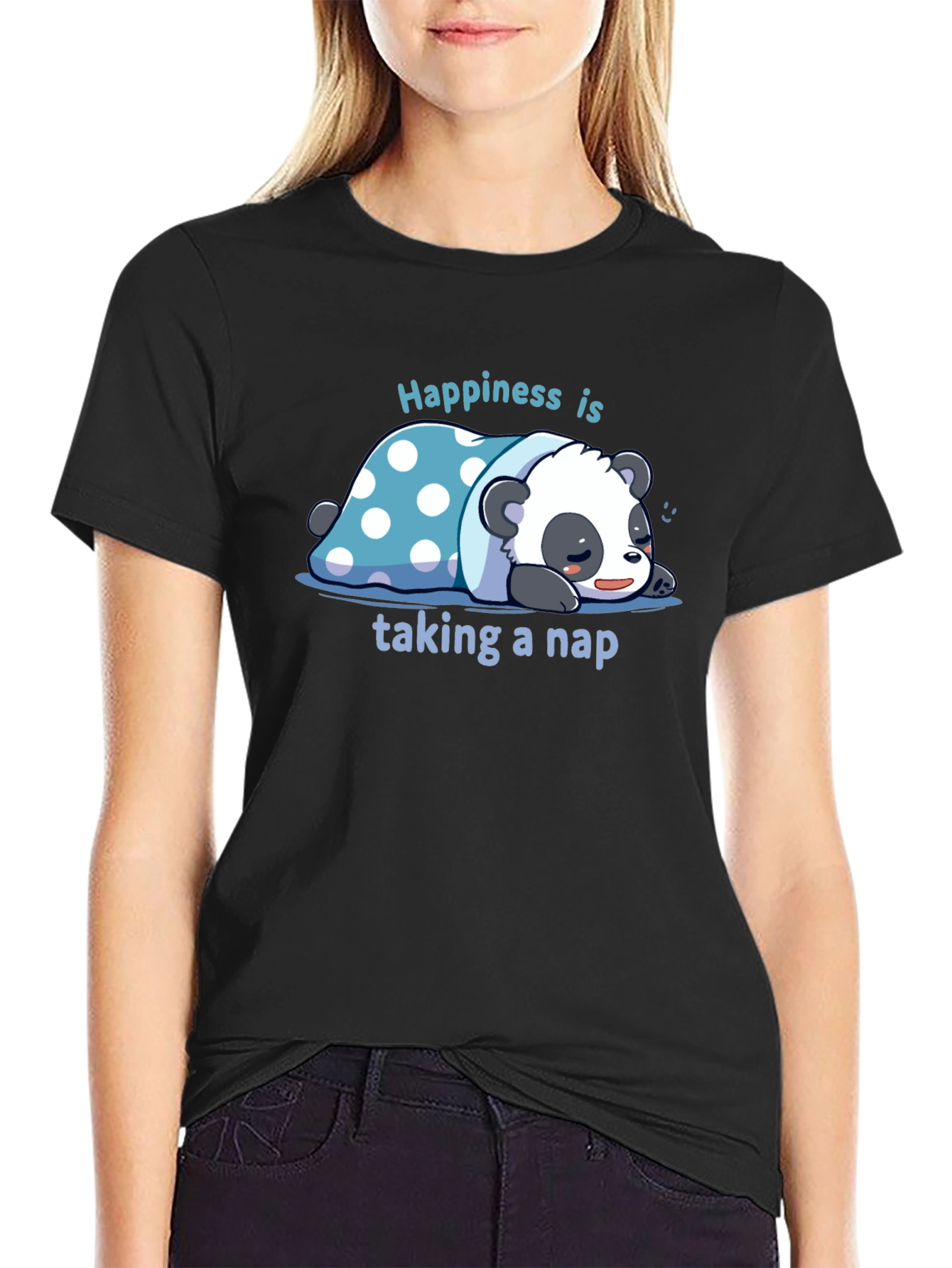 Black Cute Panda Nap T-Shirt view 2