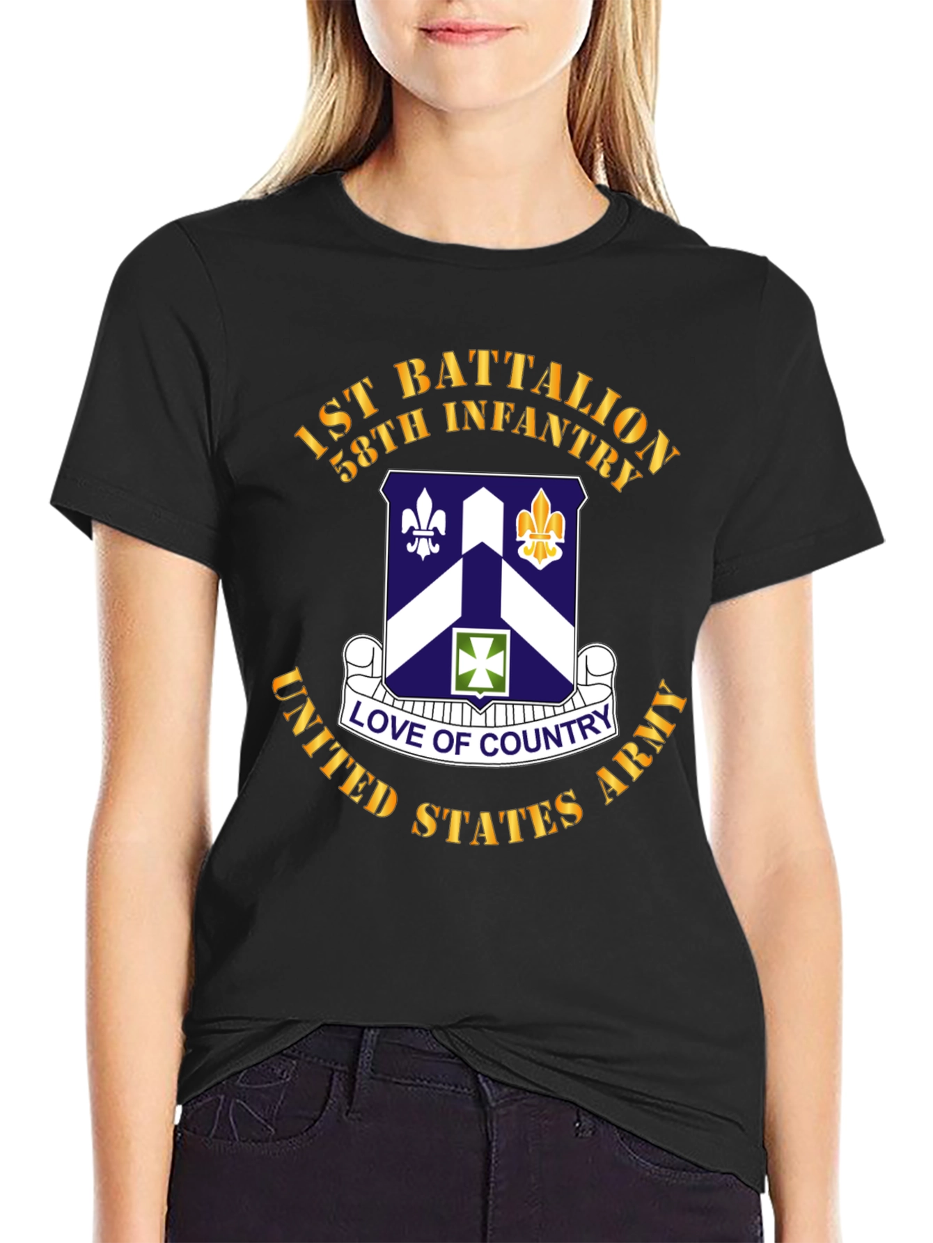 Black 1st Battalion 58th Infantry T-Shirt view 2