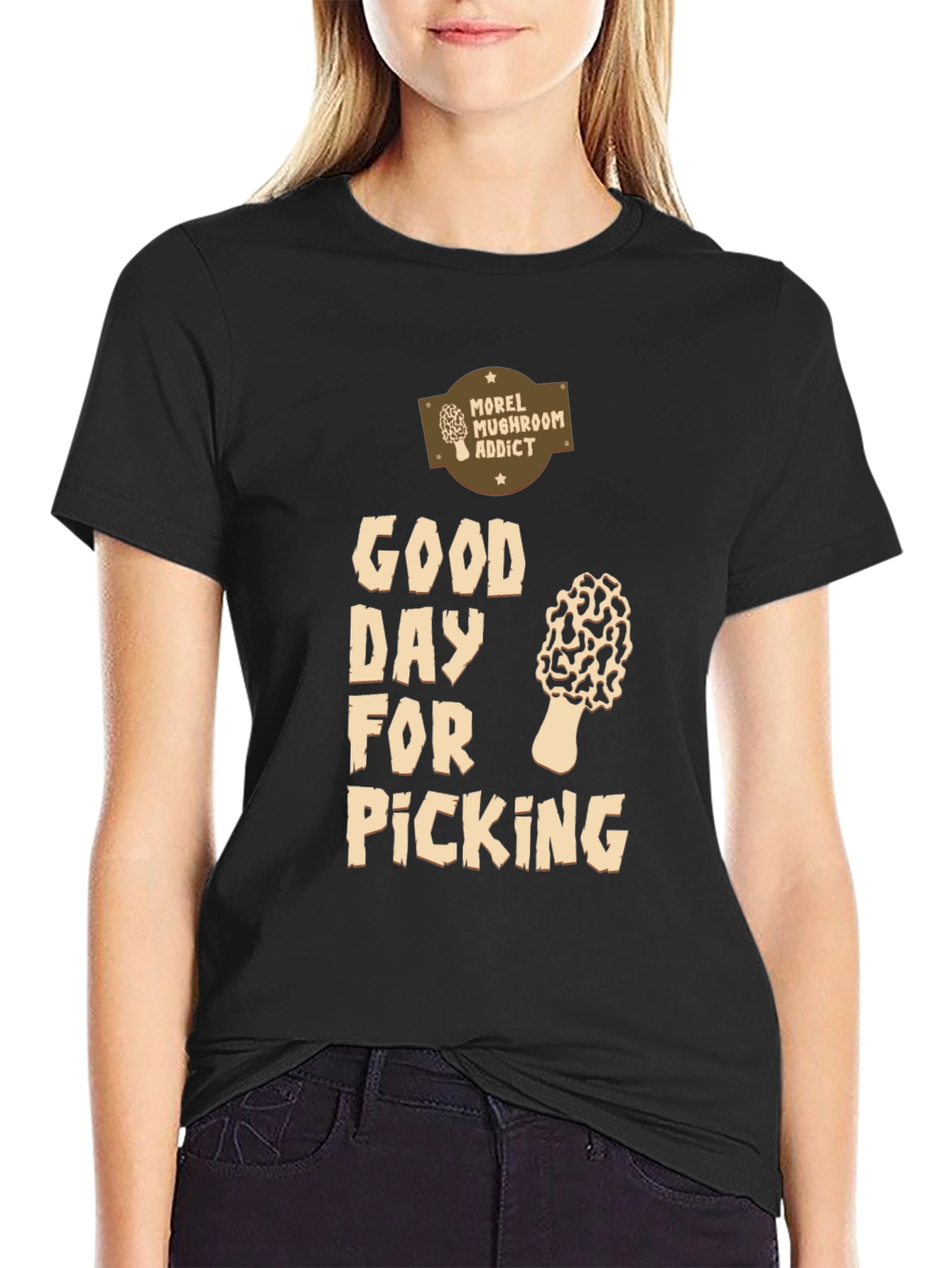 Black Morel Mushroom Addict T-Shirt - Good Day For Picking view 2