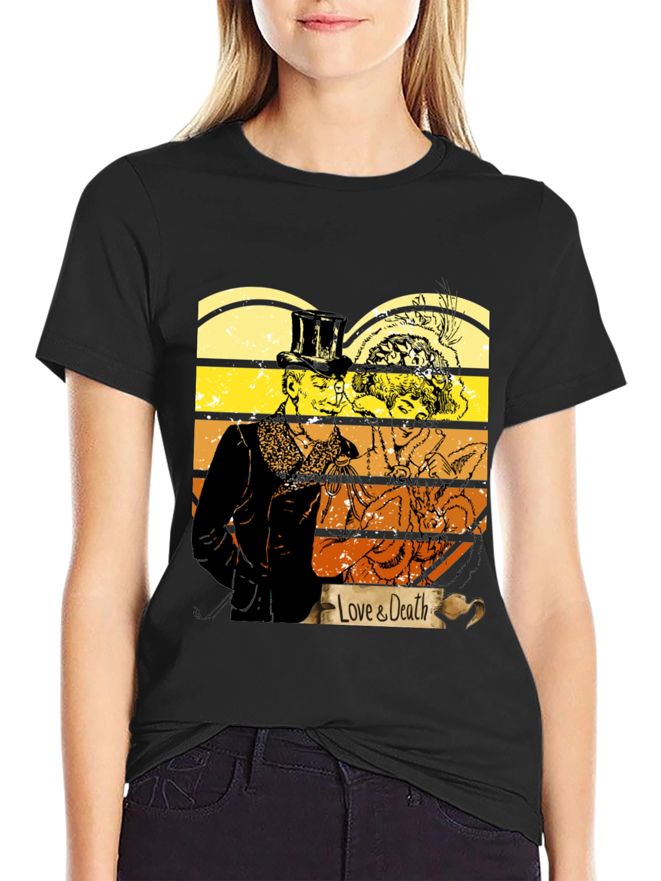 Black Love & Death Graphic T-Shirt - Vintage Style Tee view 2