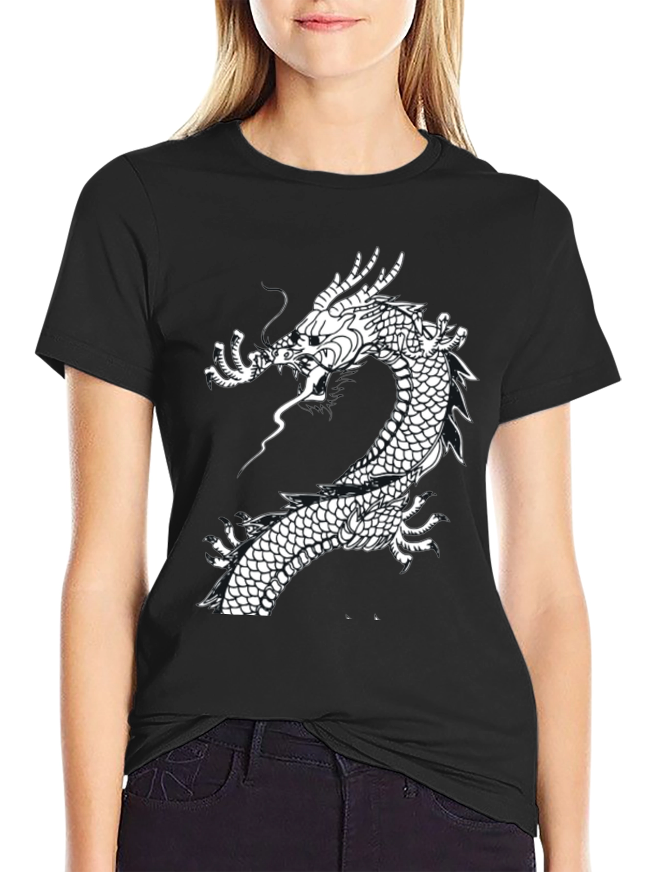 Black Dragon Graphic Tee - Black Cotton T-Shirt view 2