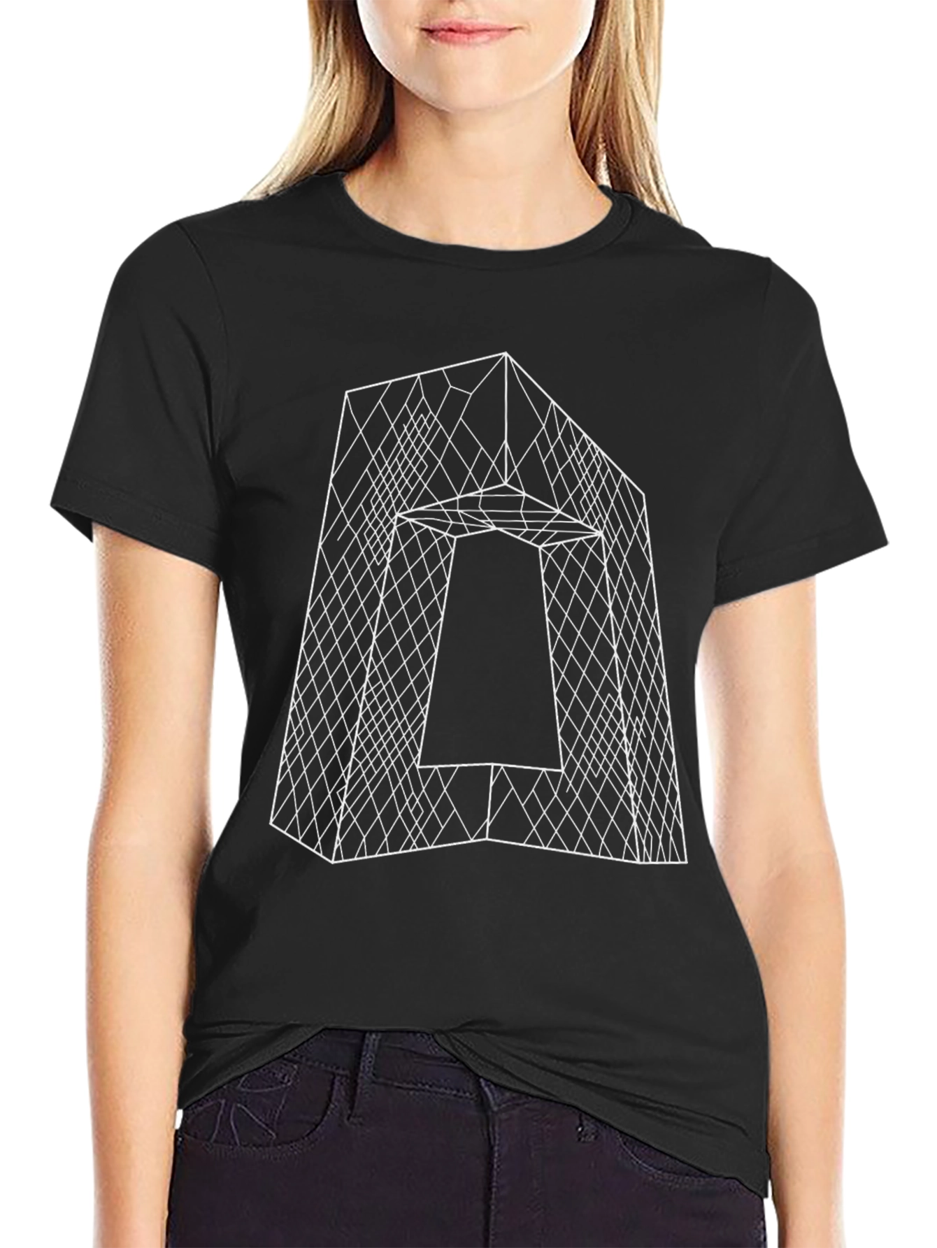 Black Geometric Building Outline Tee - Modern Design T-Shirt view 2