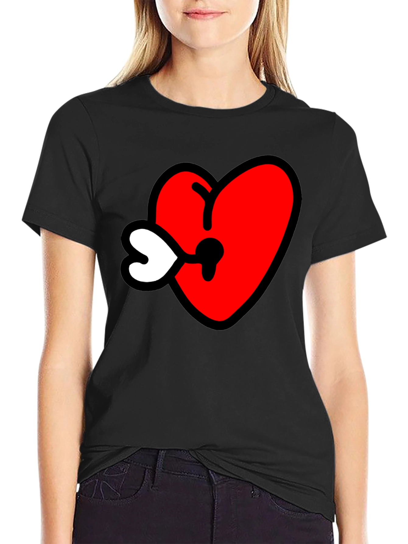 Black Heart Keyhole Graphic Tee - Black view 2