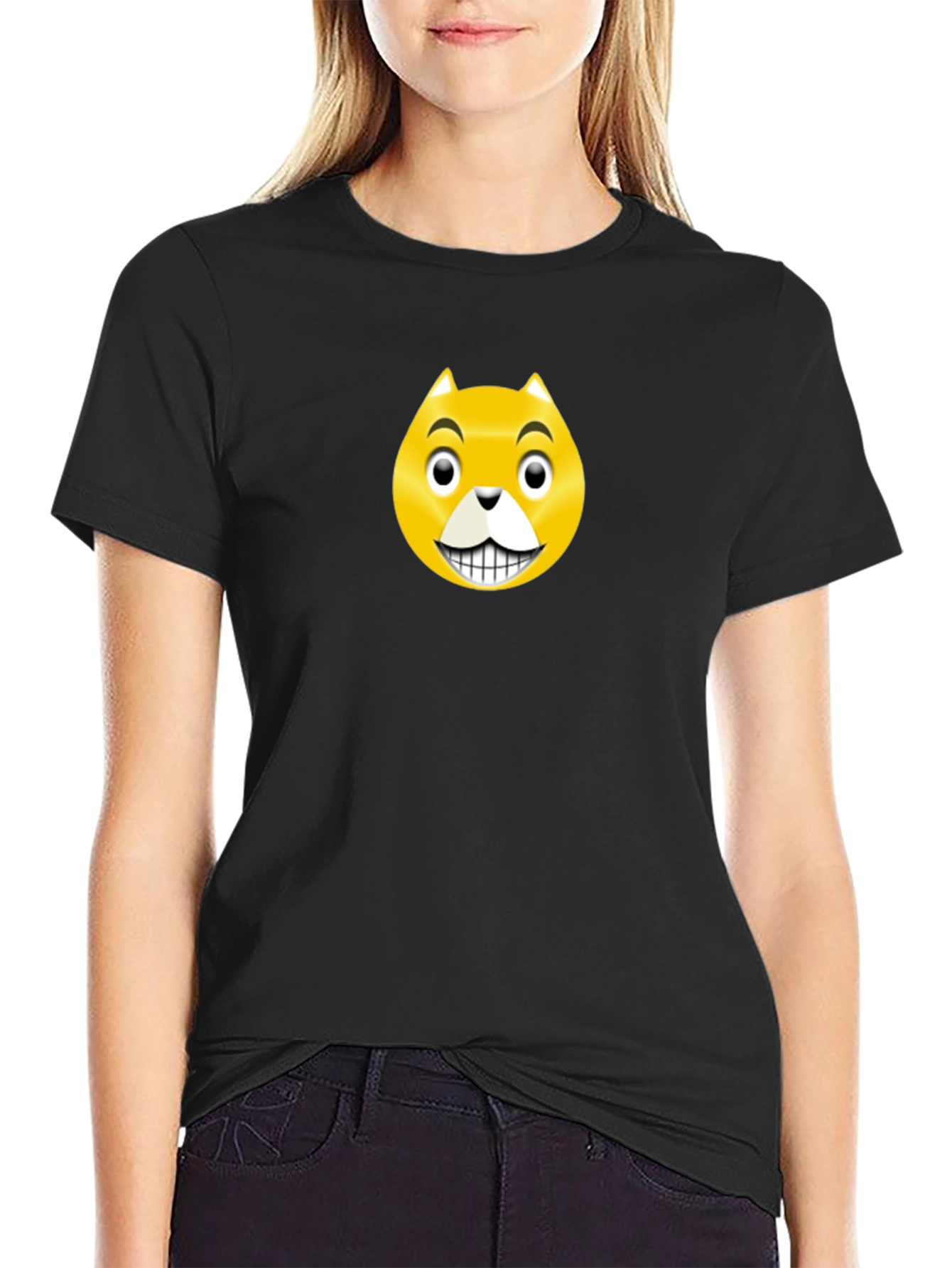 Black Funny Cat Emoji T-Shirt view 2