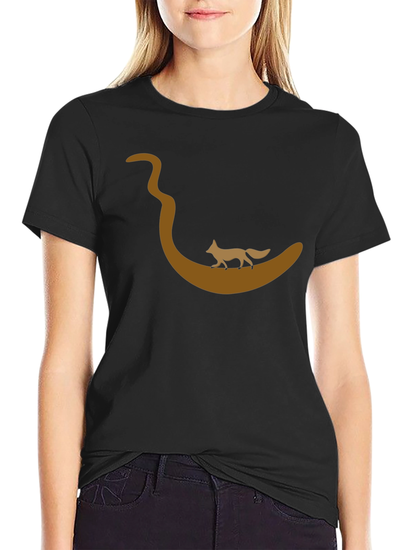 Black Fox on River T-Shirt - Black Cotton Tee view 2