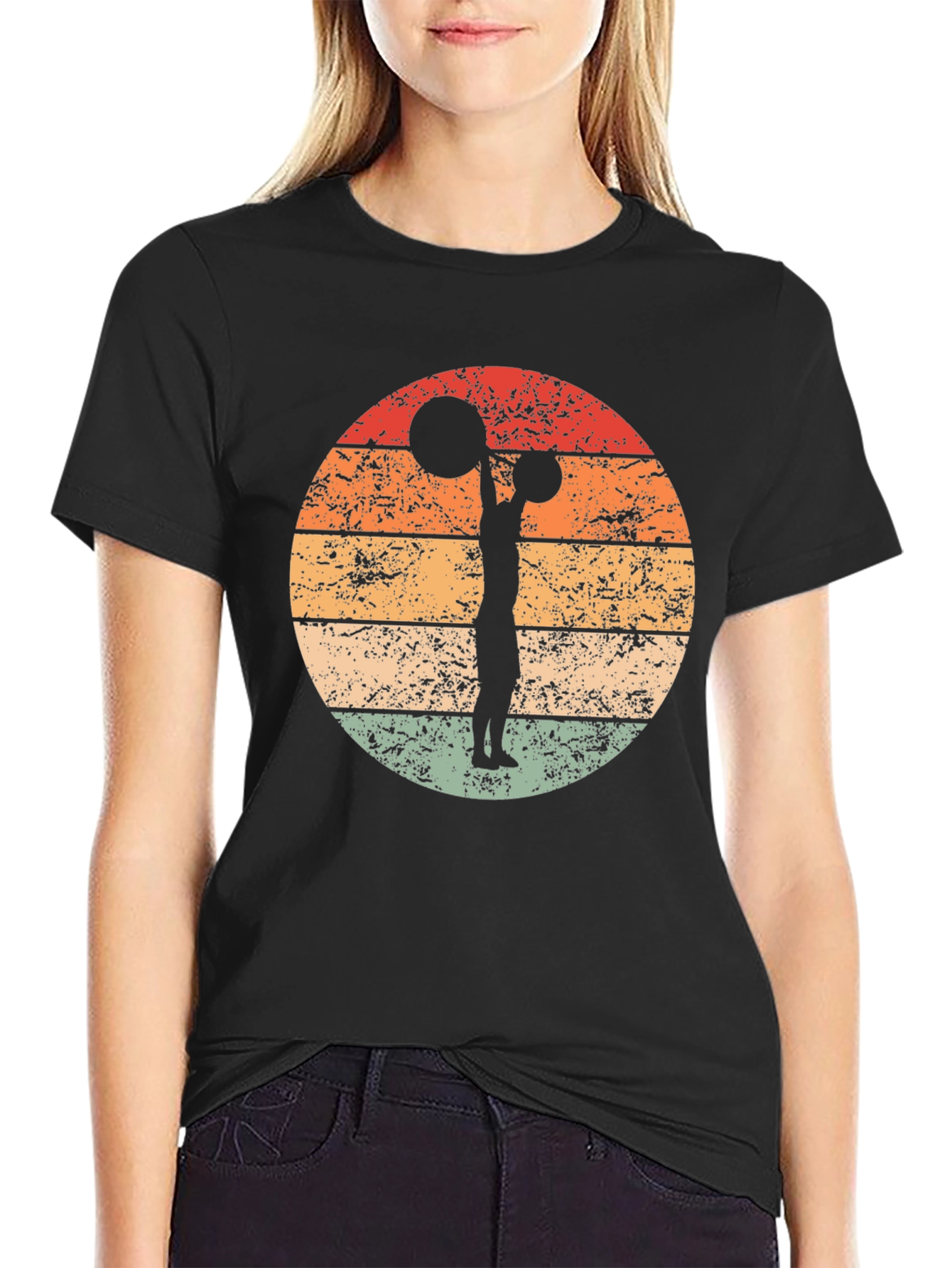 Black Retro Weightlifting Silhouette Graphic Tee view 2