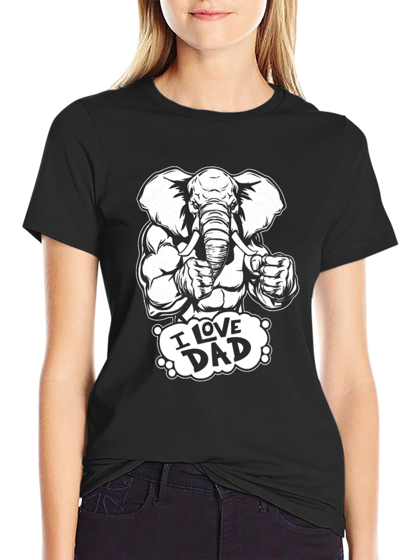 Black I Love Dad Elephant Graphic Tee - Black Cotton T-Shirt view 2