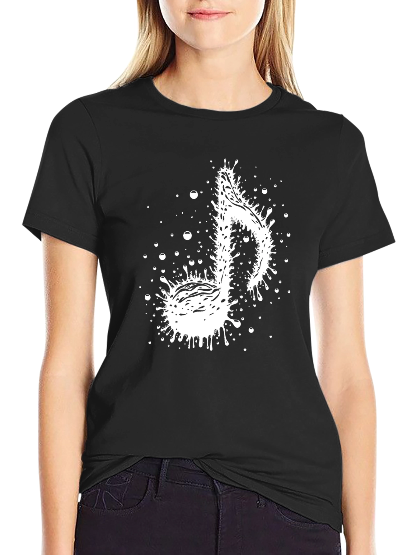 Black Musical Note Graphic Tee - Stylish Black T-Shirt view 2