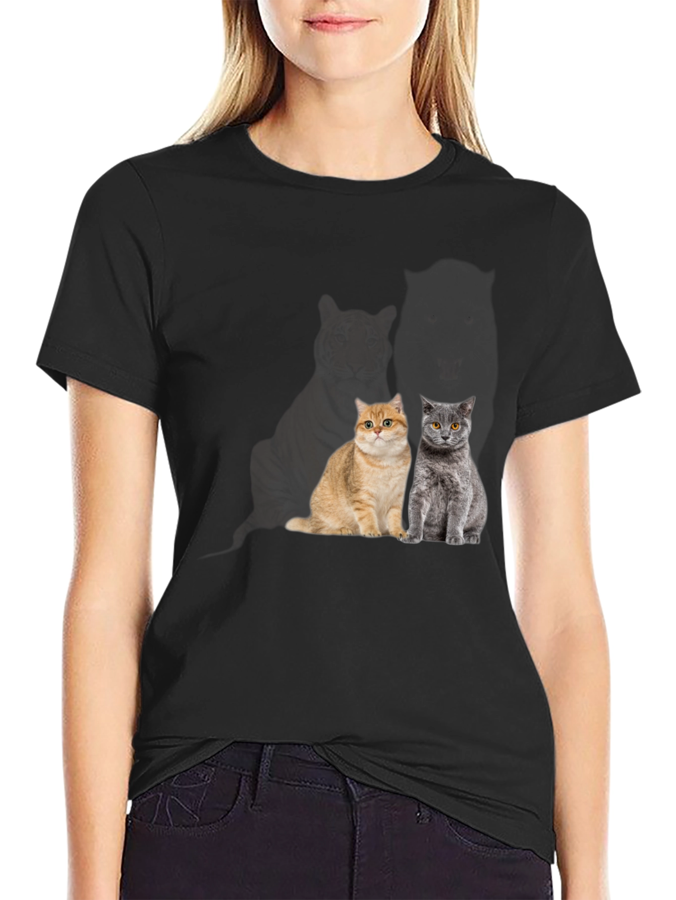 Black Cool Cat T-Shirt - Two Cats view 2