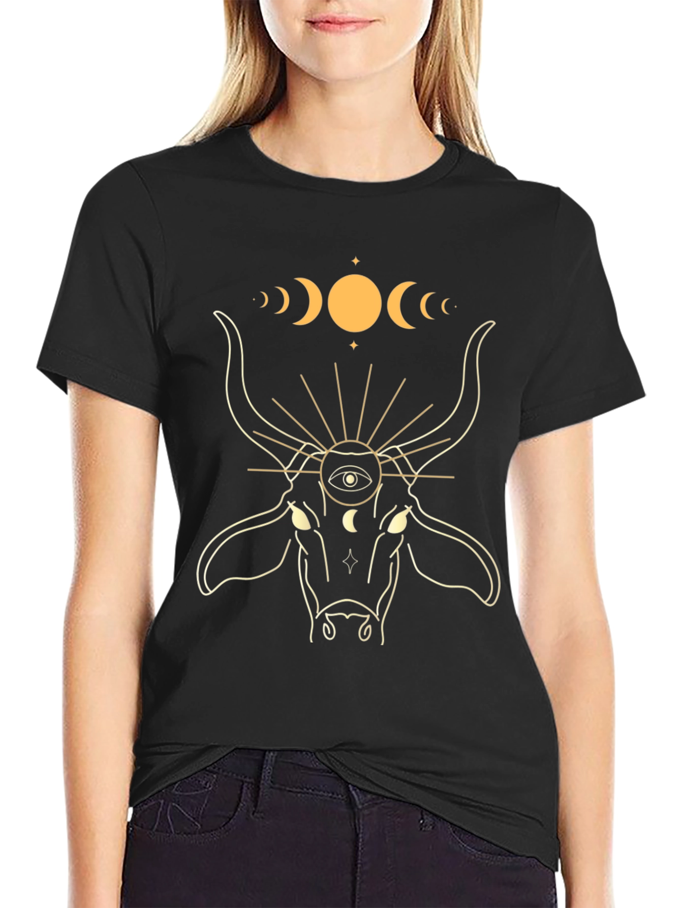 Black Mystic Bull Graphic Tee - Unisex Black T-Shirt view 2