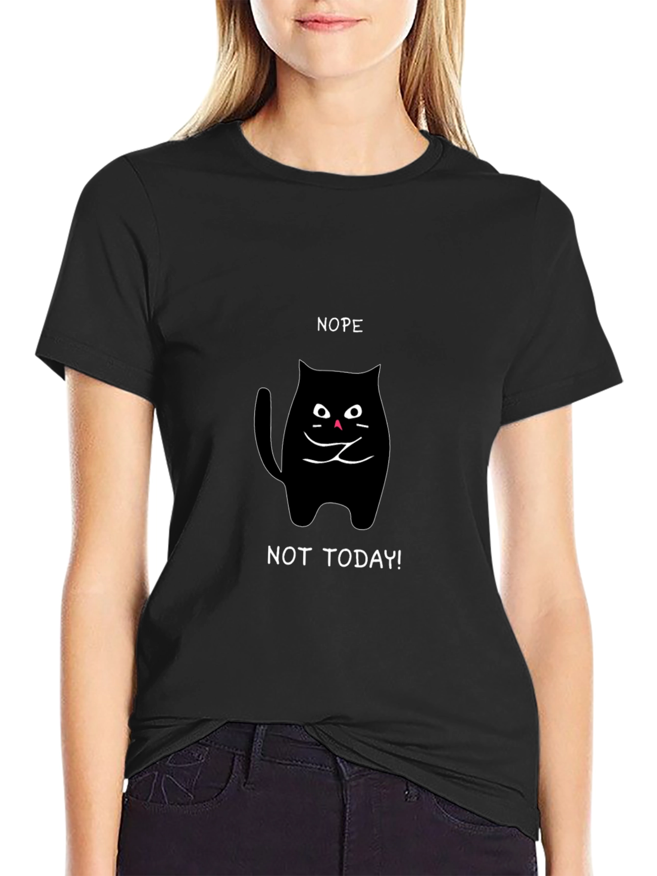 Black Nope Not Today Cat T-Shirt - Black view 2