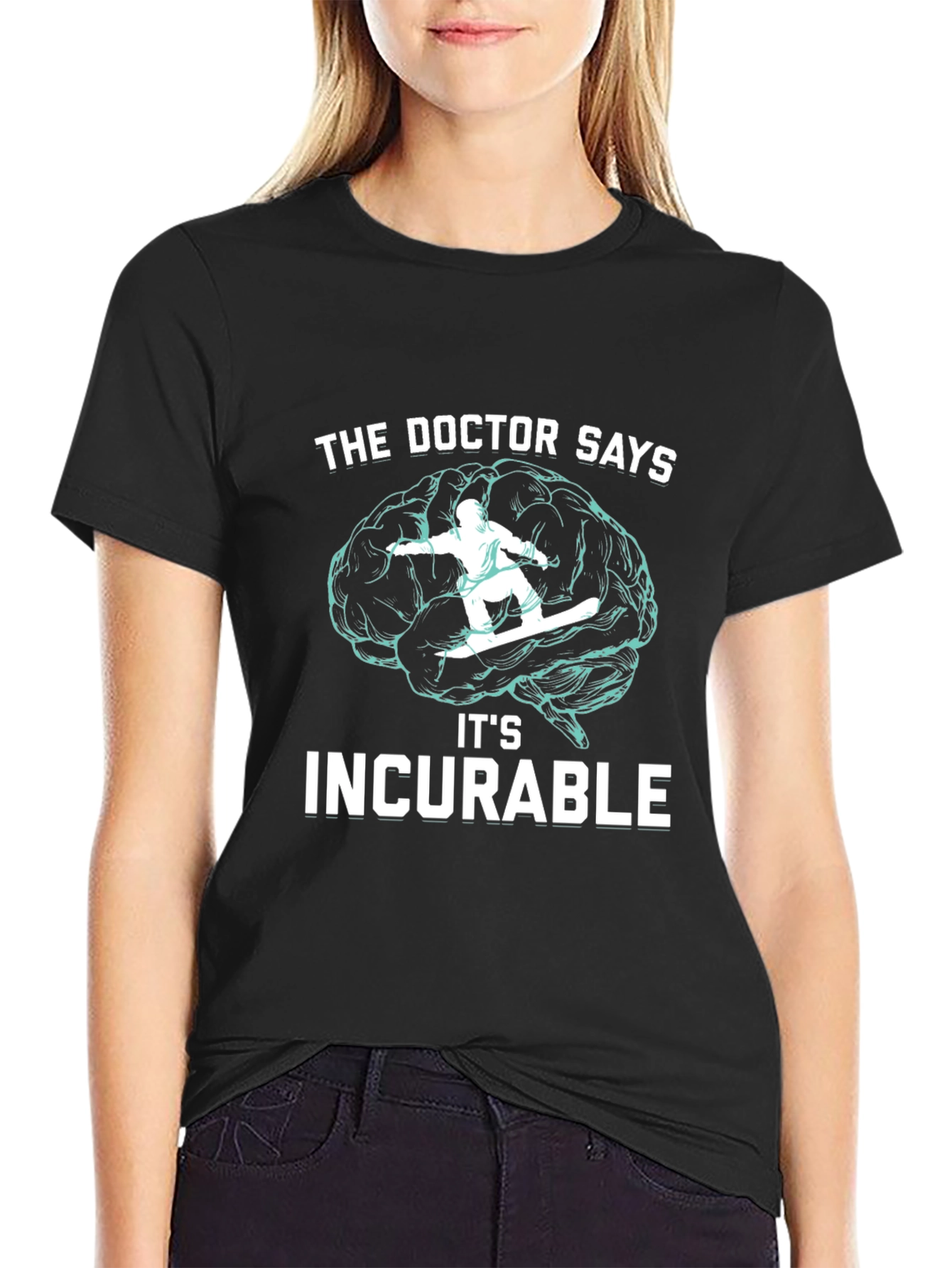 Black Incurable Snowboarding Brain T-Shirt view 2