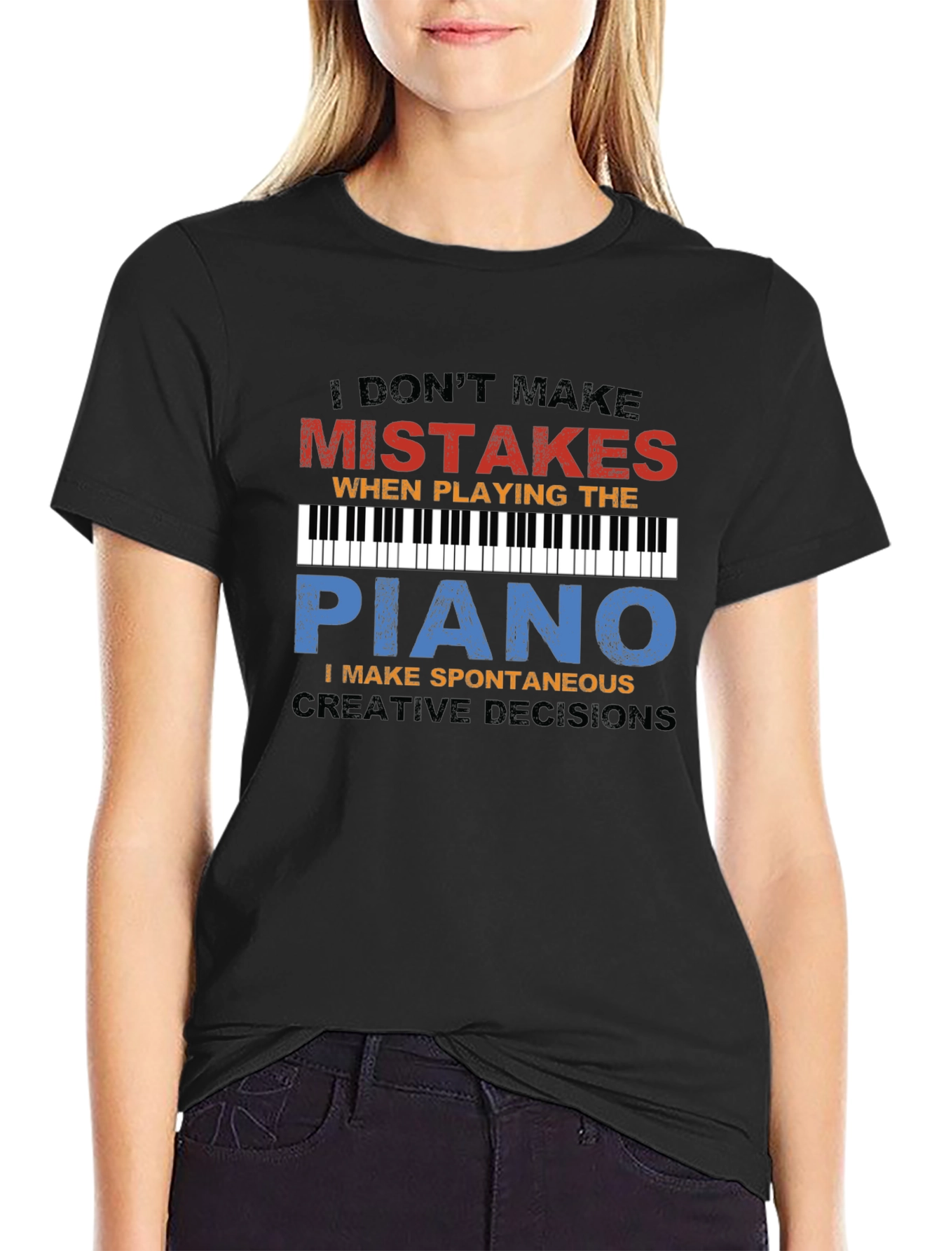 Black Piano Player T-Shirt: I Don't Make Mistakes Tee view 2