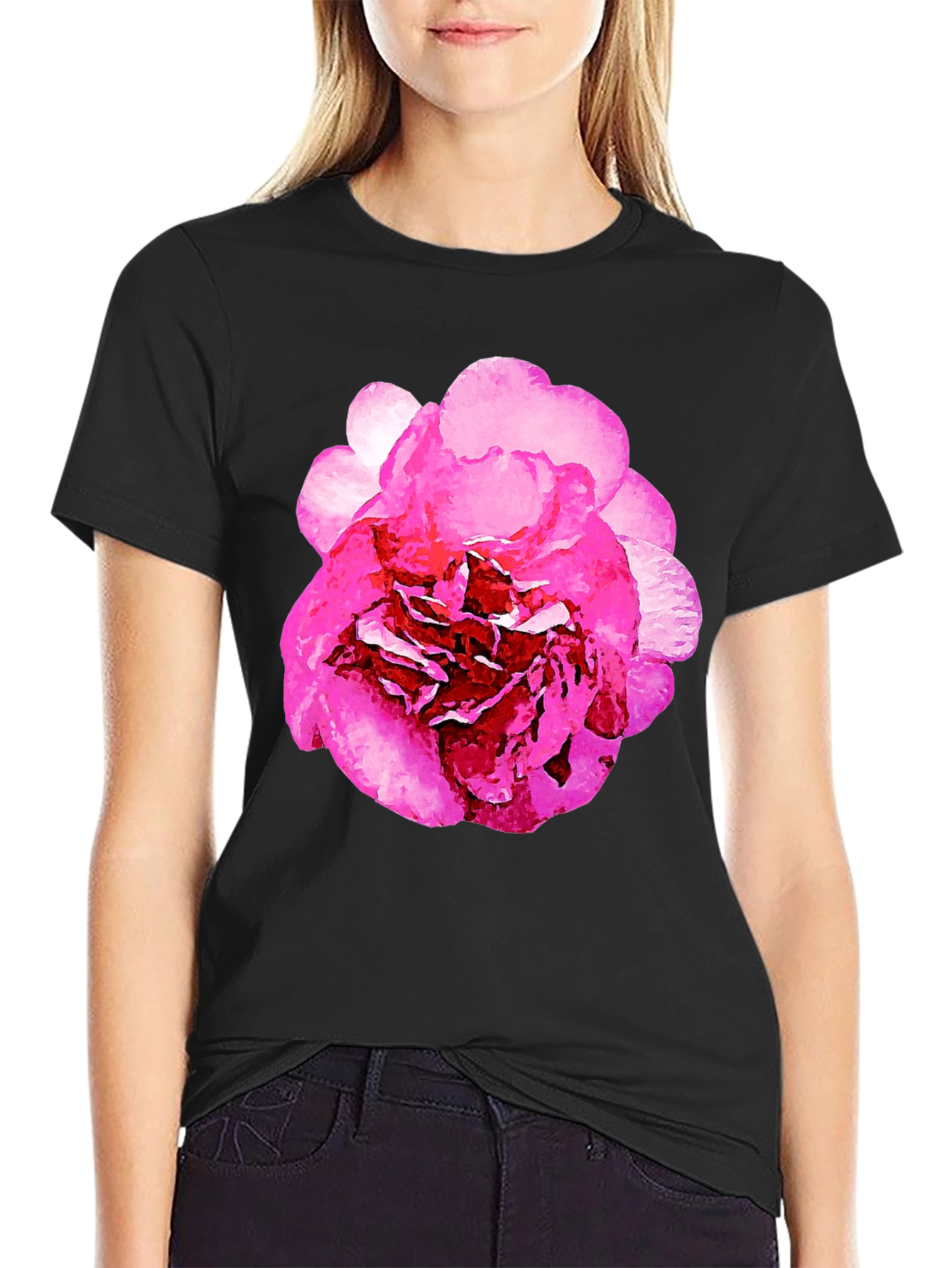 Black Floral Print Black T-Shirt view 2