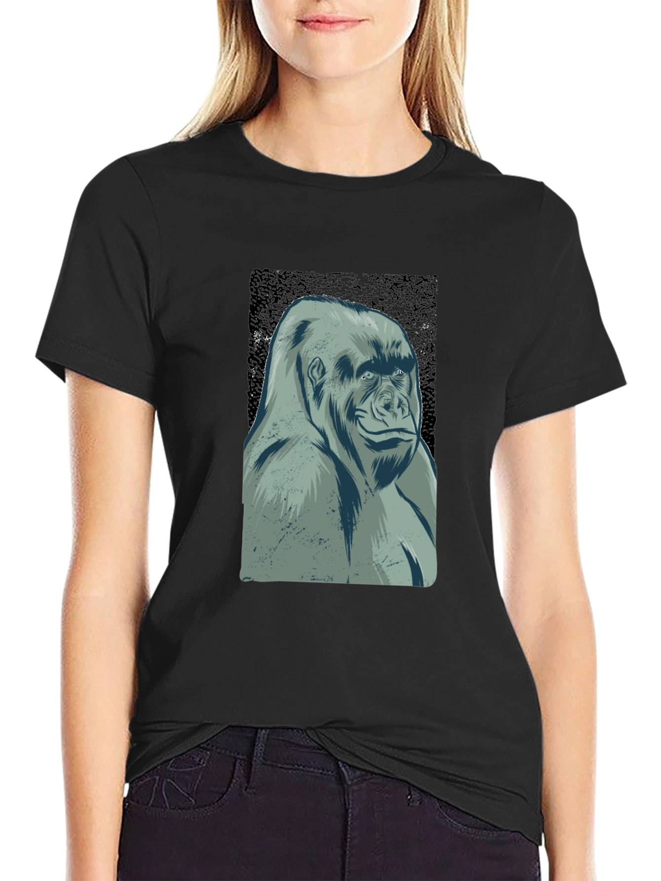 Black Cool Gorilla Graphic Tee - Black Casual T-Shirt view 2
