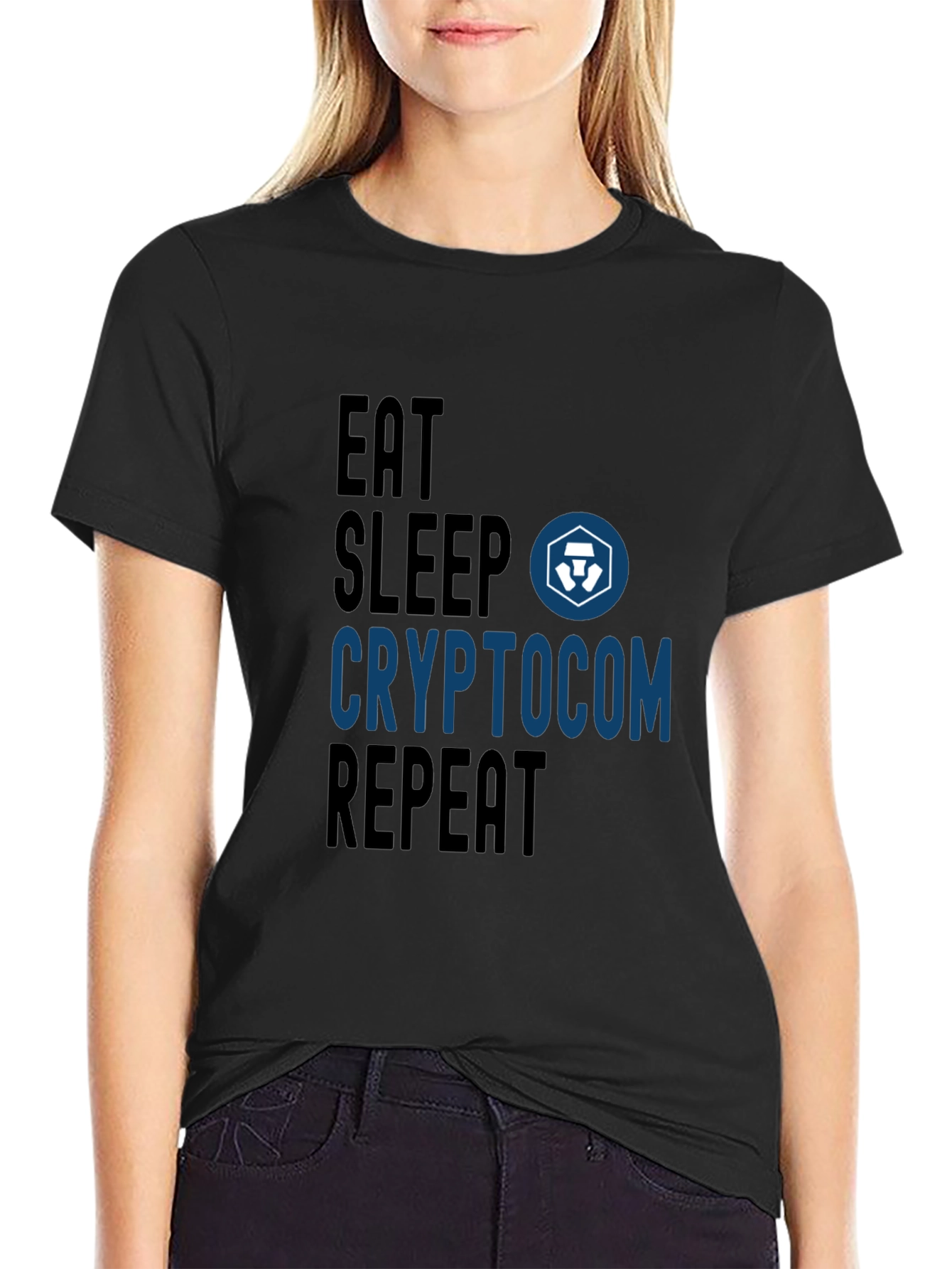 Black Crypto.com Eat Sleep Repeat T-Shirt view 2