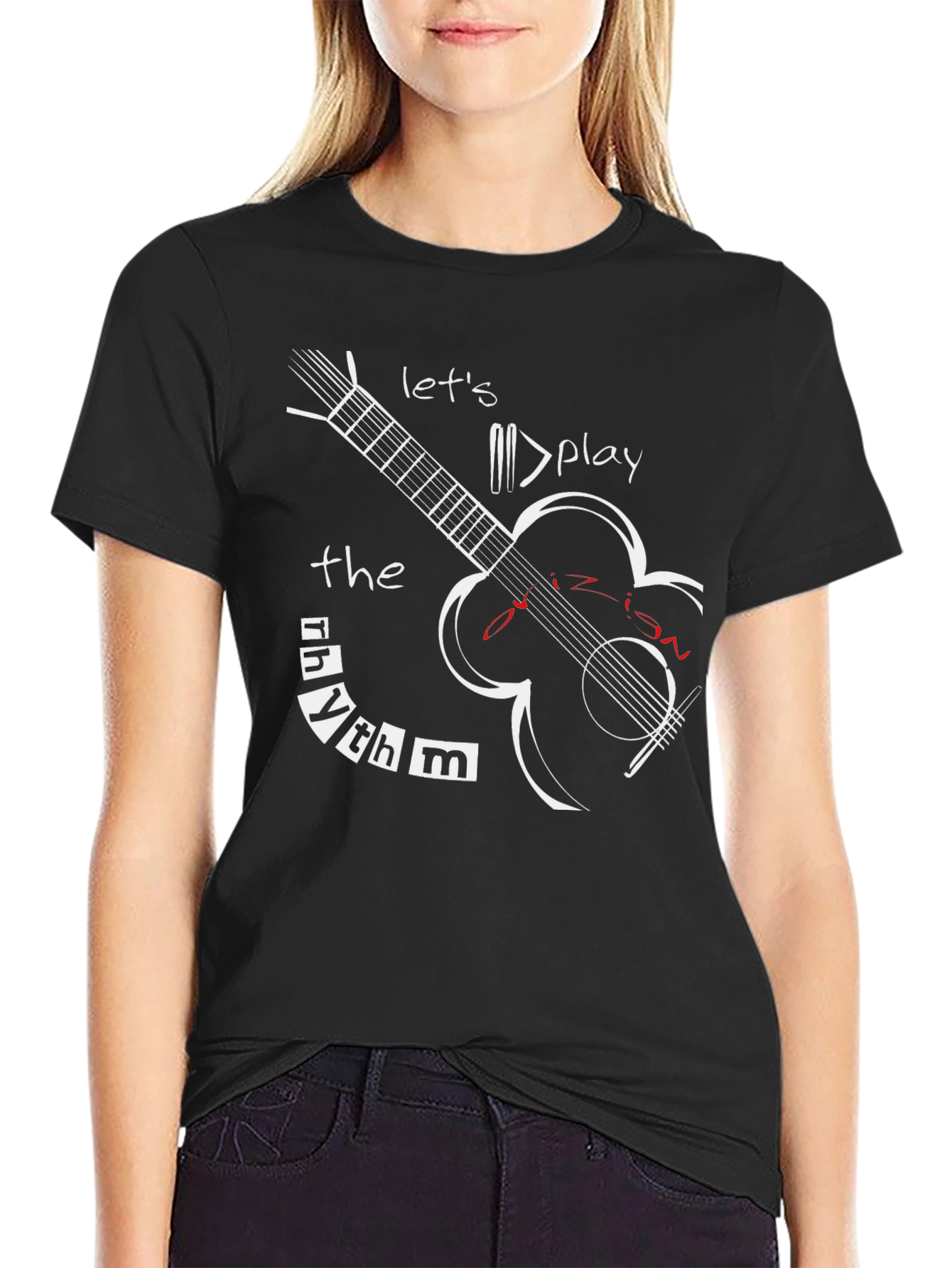 Black Rhythm Guitar Graphic Tee - Let's Play Music! view 2