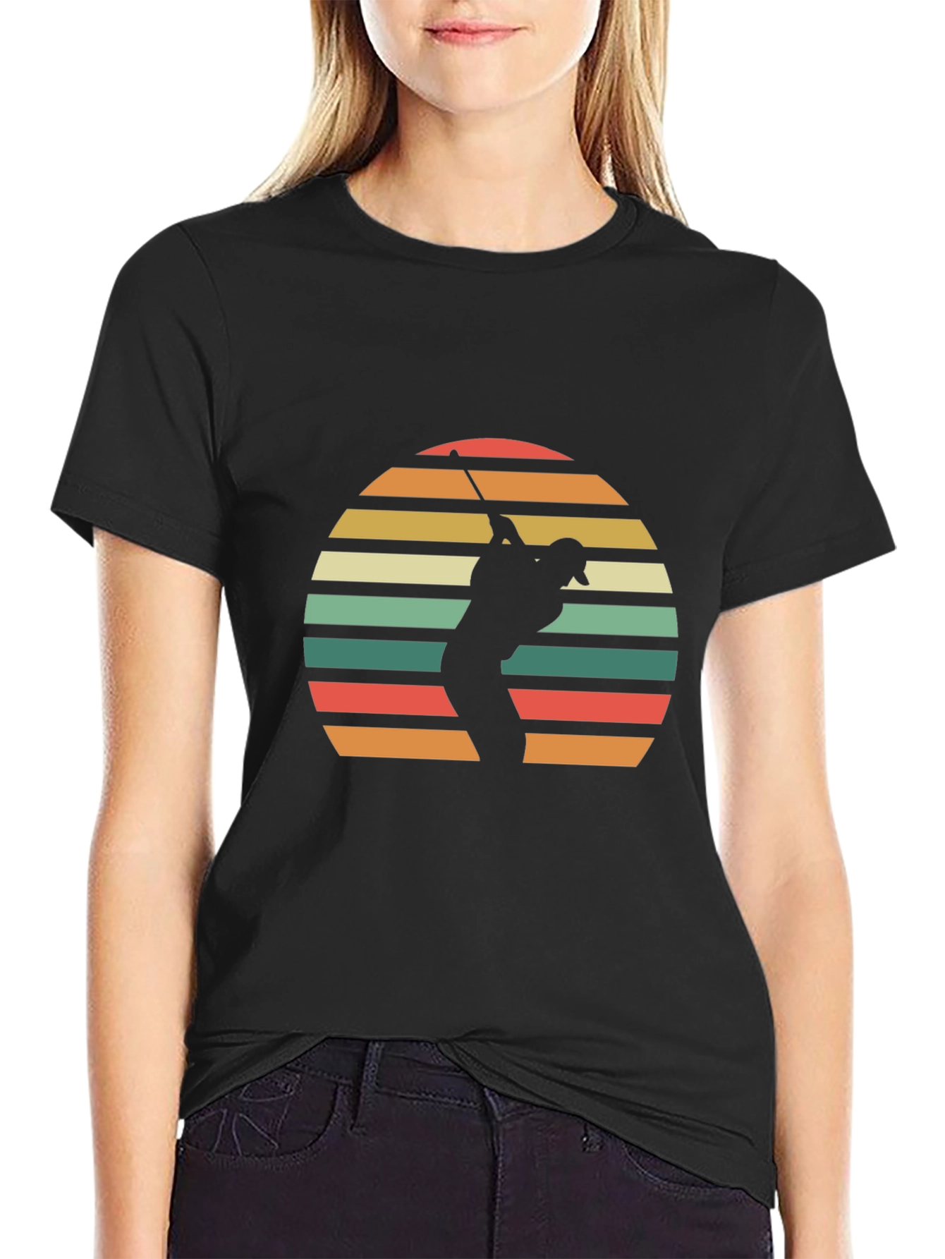 Black Retro Sunset Golfer Graphic Tee - Black view 2