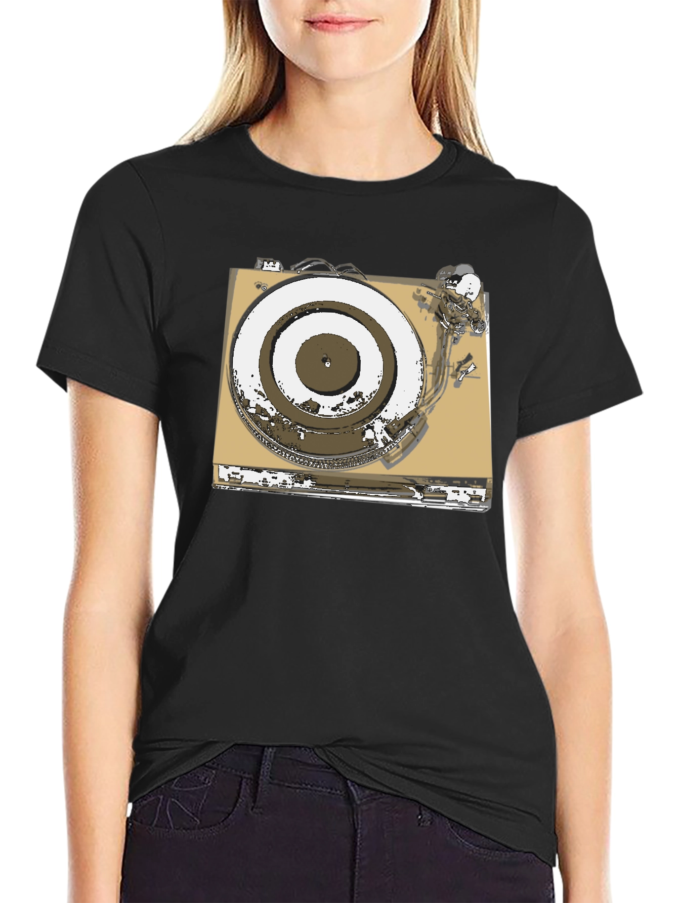 Black Vintage Turntable Graphic Tee - DJ Music Lover view 2