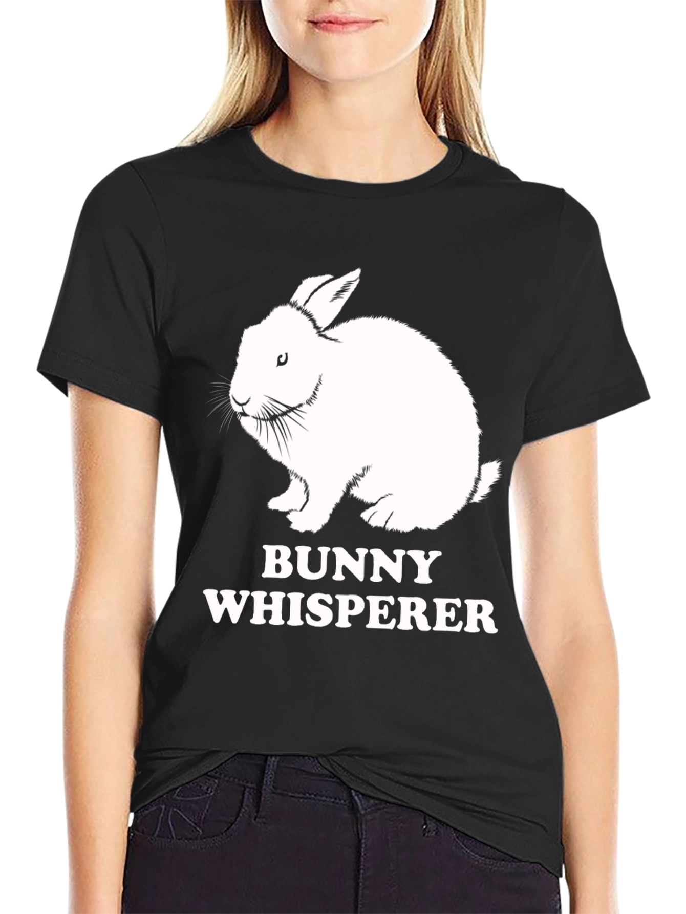 Black Bunny Whisperer Graphic Tee - Cute Rabbit T-Shirt view 2