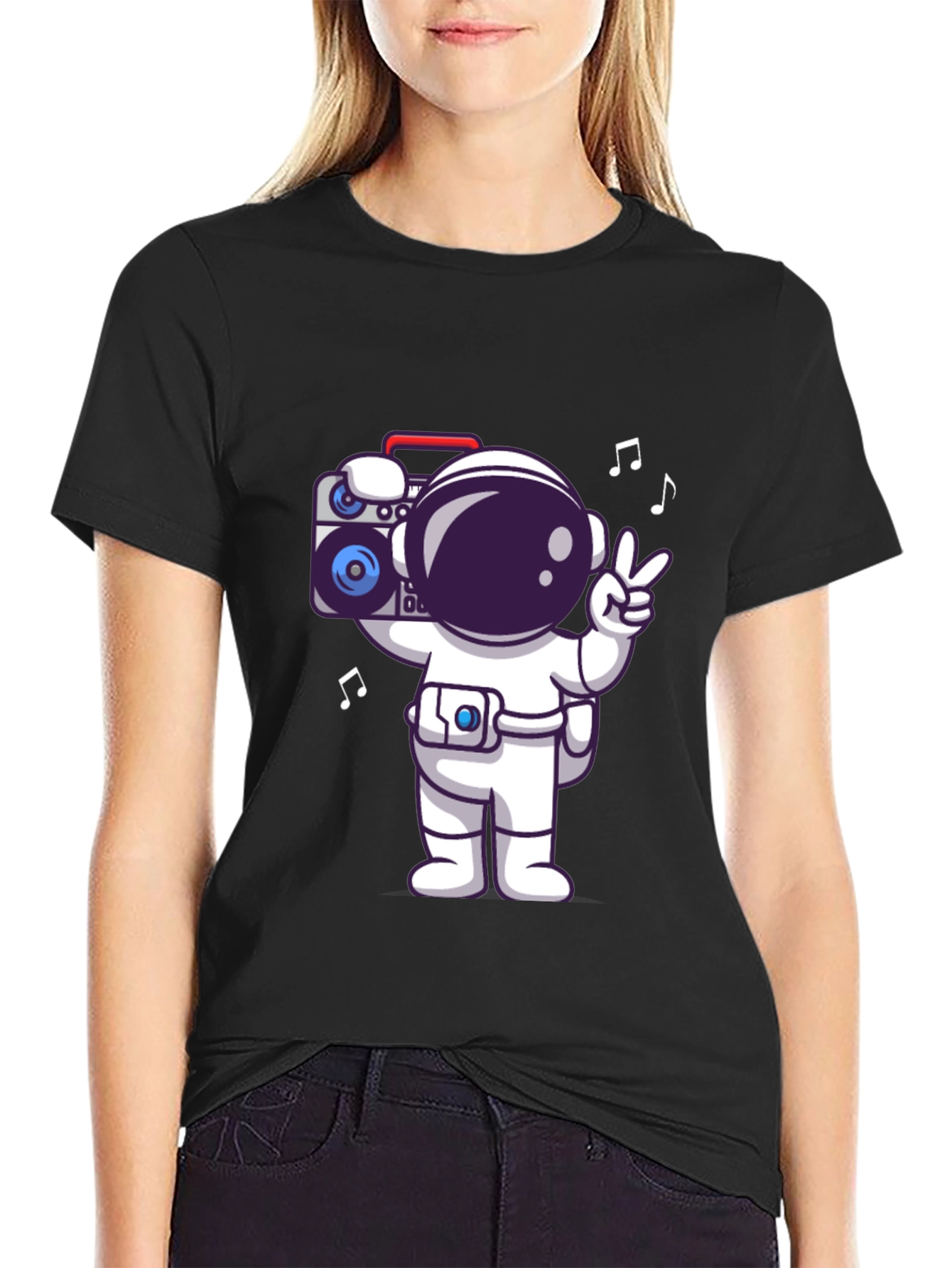 Black Astronaut Boombox Graphic Tee - Black view 2