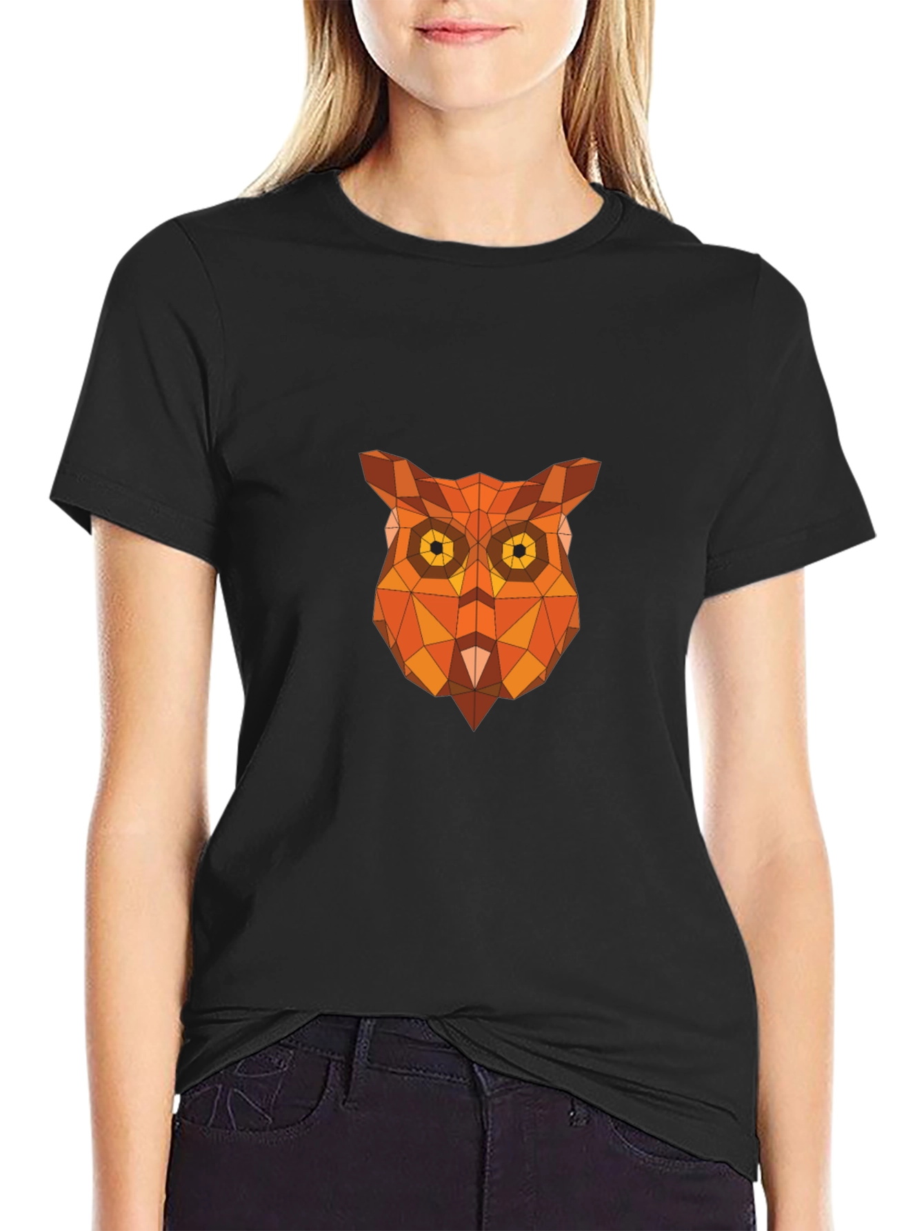 Black Geometric Owl Graphic Tee - Black view 2