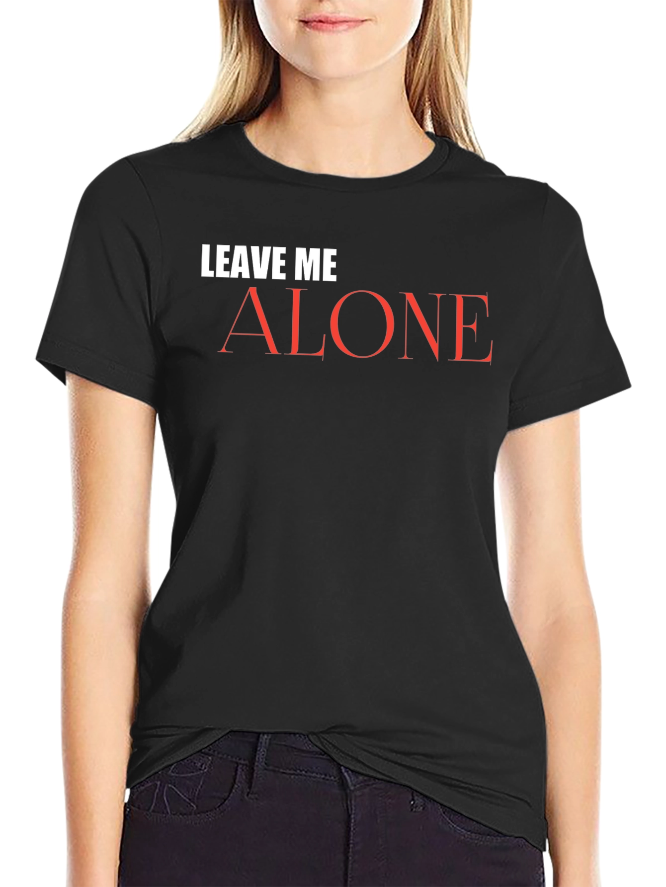 Black Leave Me Alone Graphic Tee - Black Cotton T-Shirt view 2