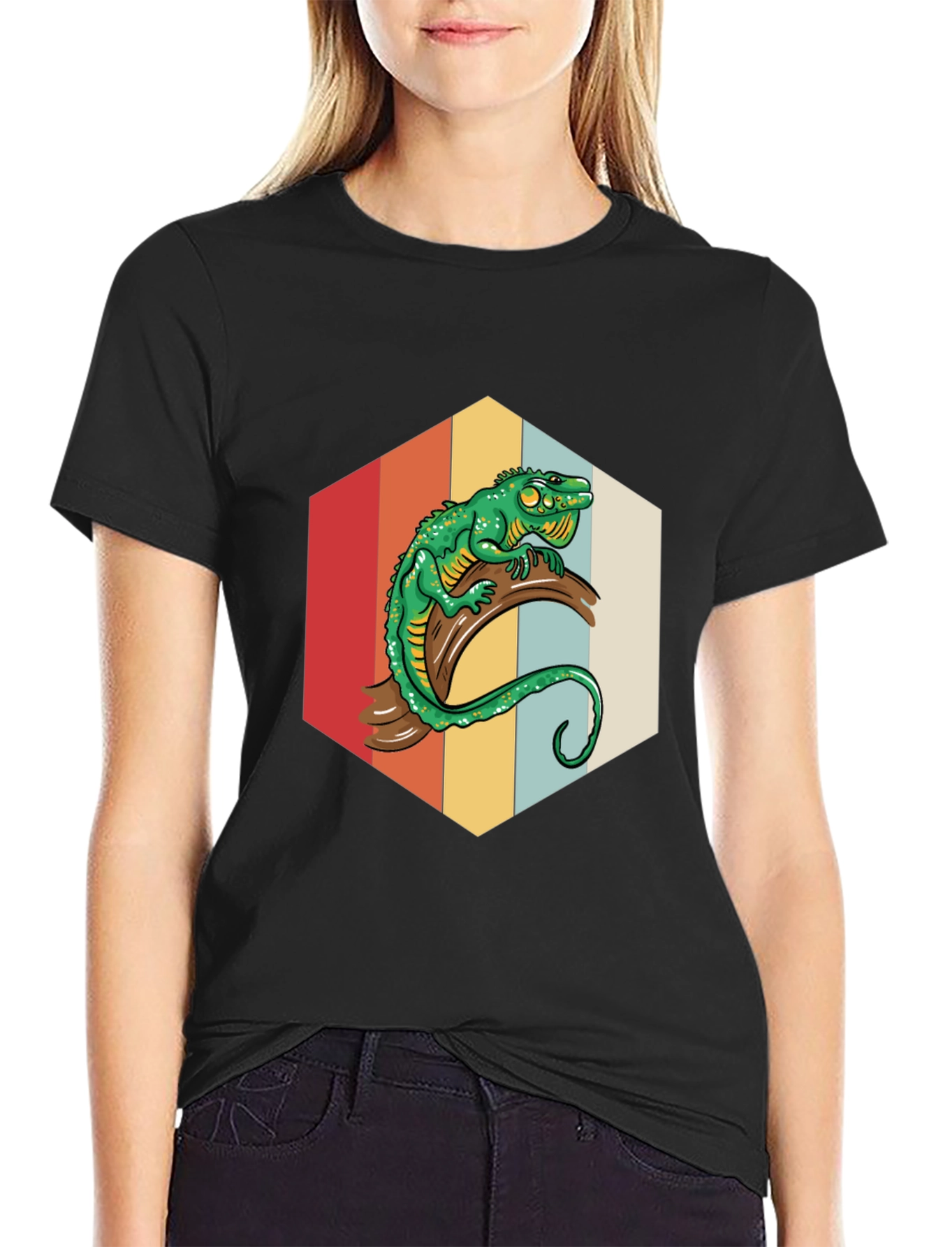 Black Retro Lizard Graphic Tee - Cool Reptile Design view 2