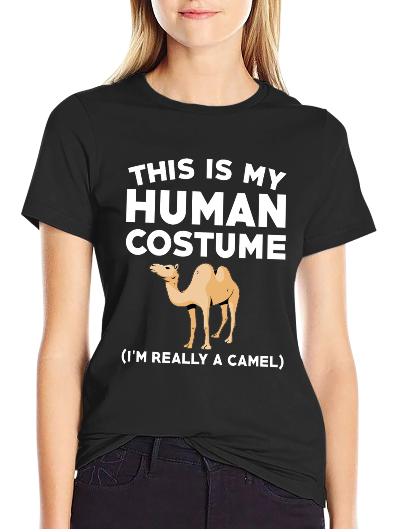 Black Human Costume Camel T-Shirt - Funny Animal Tee view 2