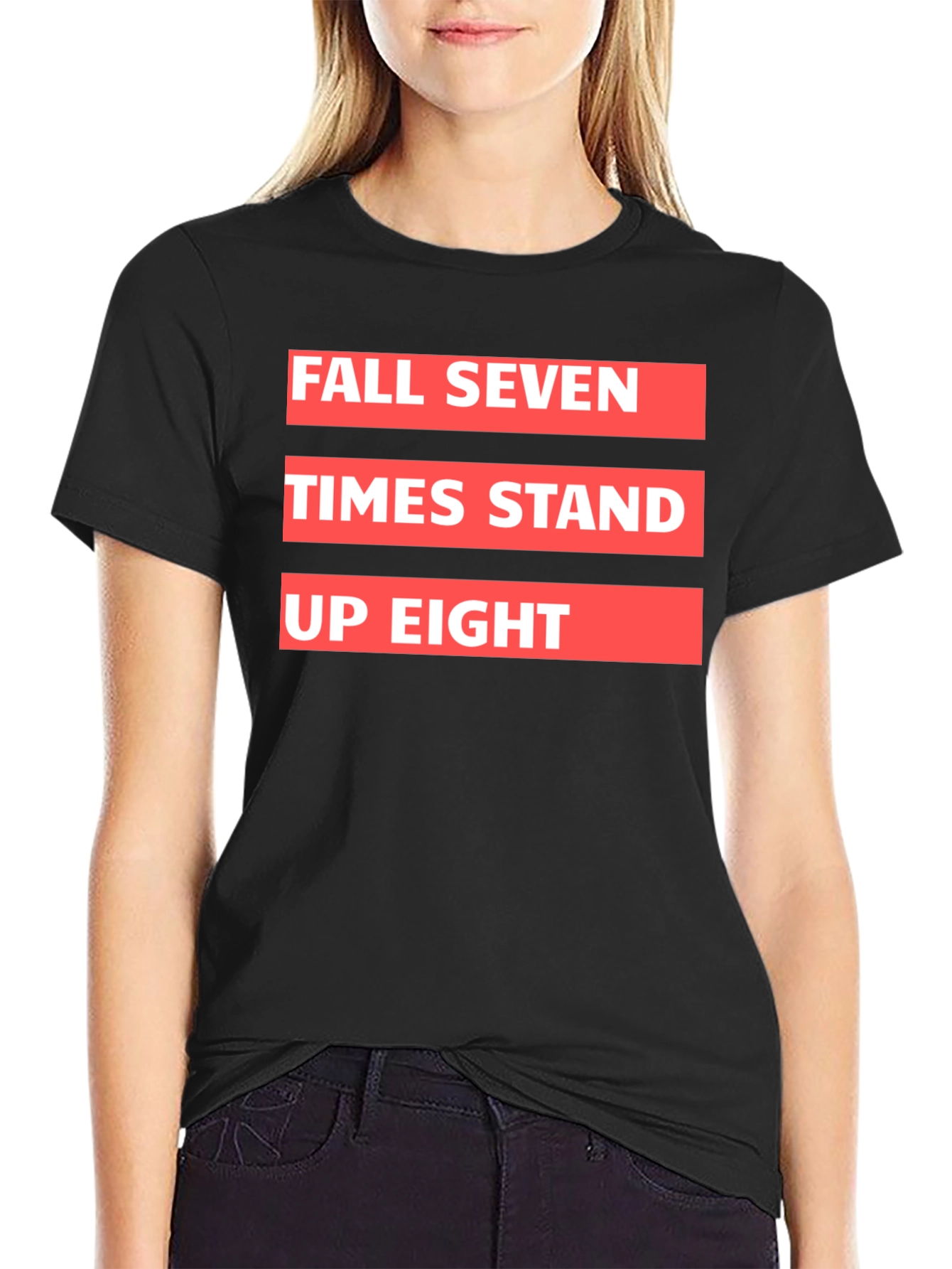 Black Fall Seven Times Stand Up Eight Graphic Tee view 2