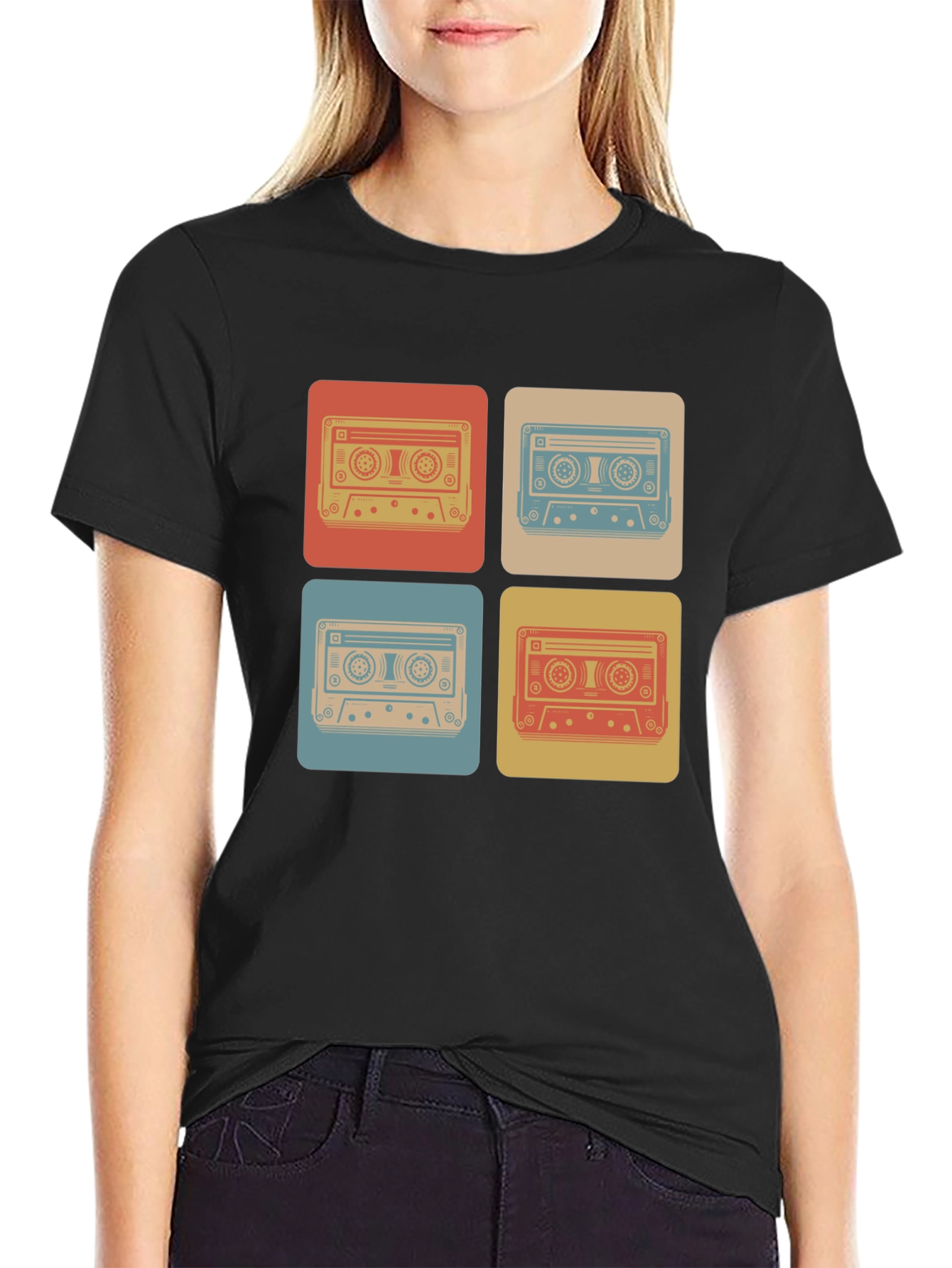 Black Retro Cassette Tape T-Shirt - Vintage Music Lover Tee view 2