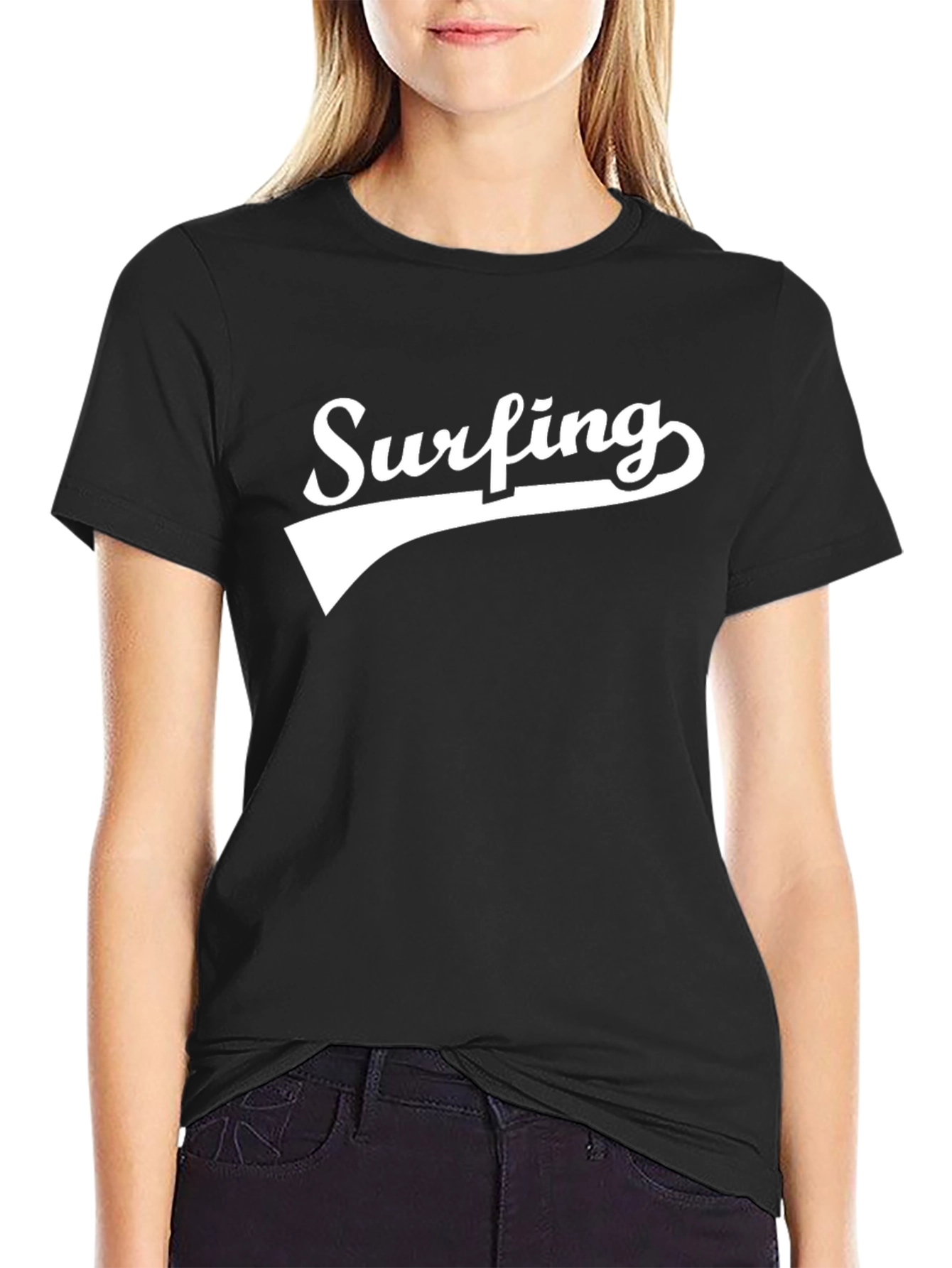 Black Surfing Graphic Tee - Black Cotton T-Shirt view 2